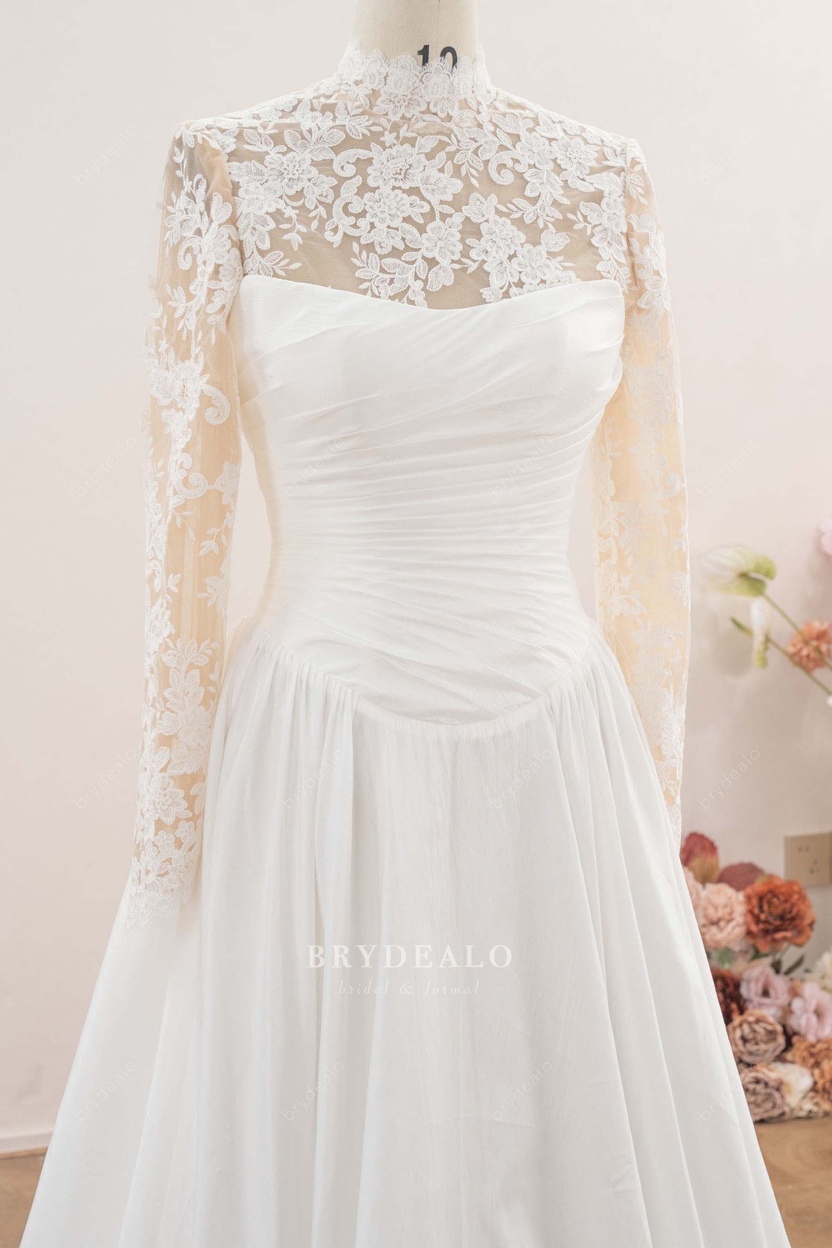 delicate floral lace drop waist wedding dress