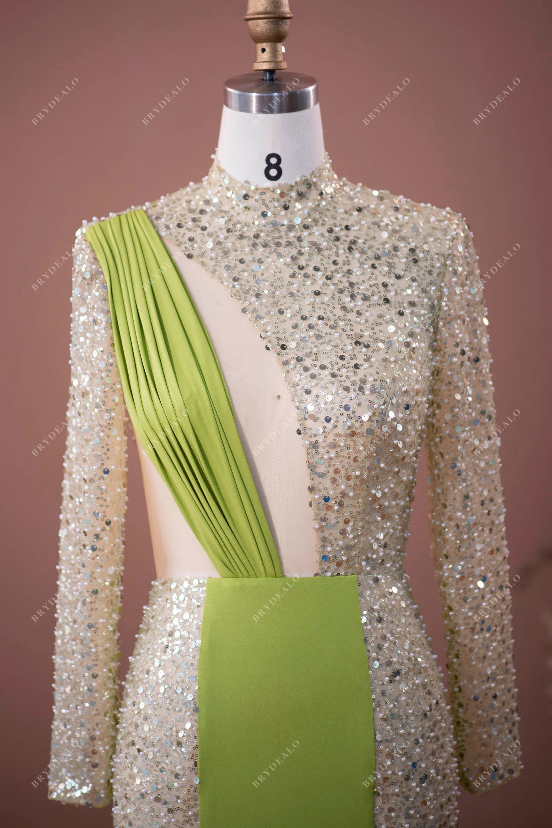 beaded sequins high neck prom gown