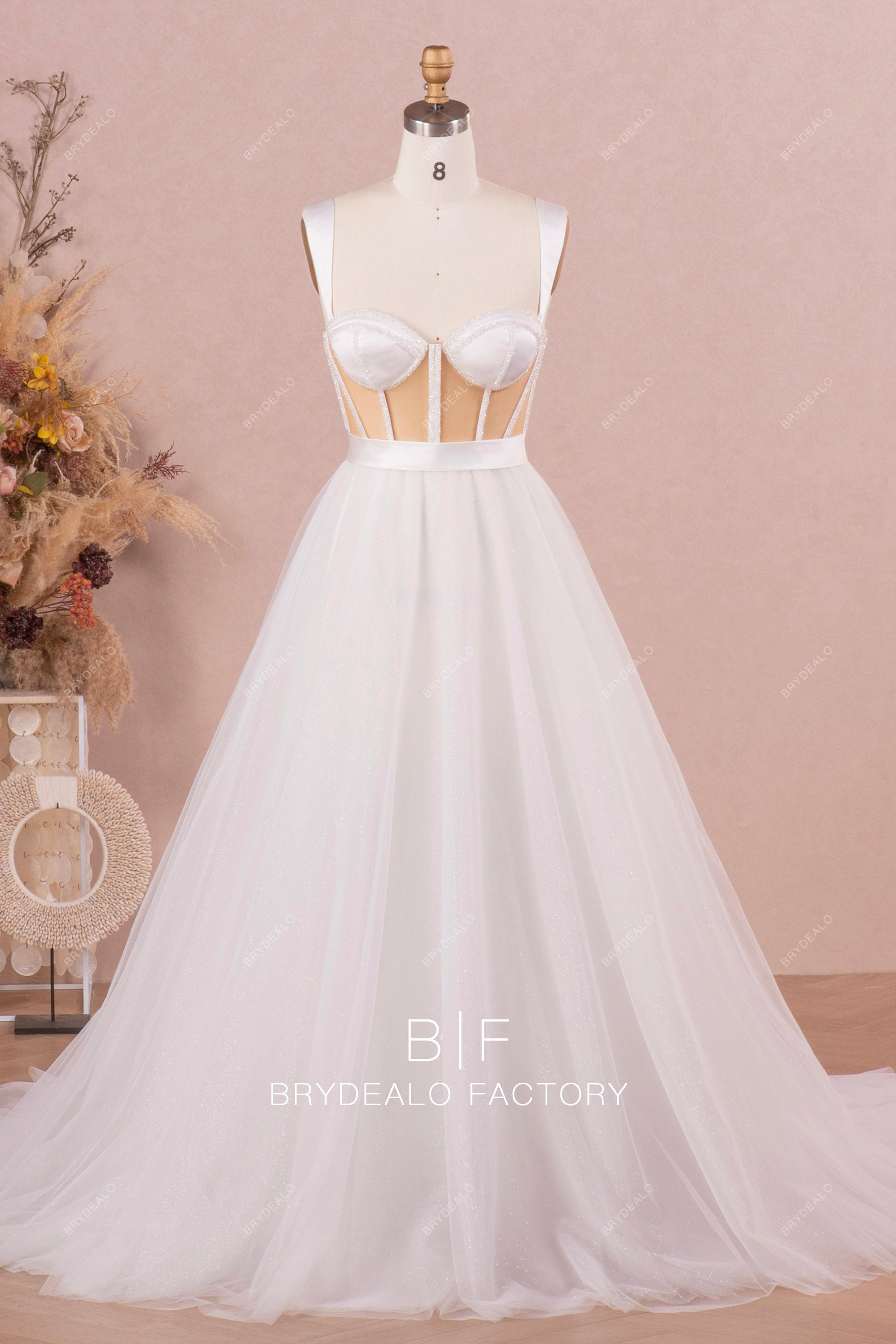 designer visible boned Aline Wedding Dress