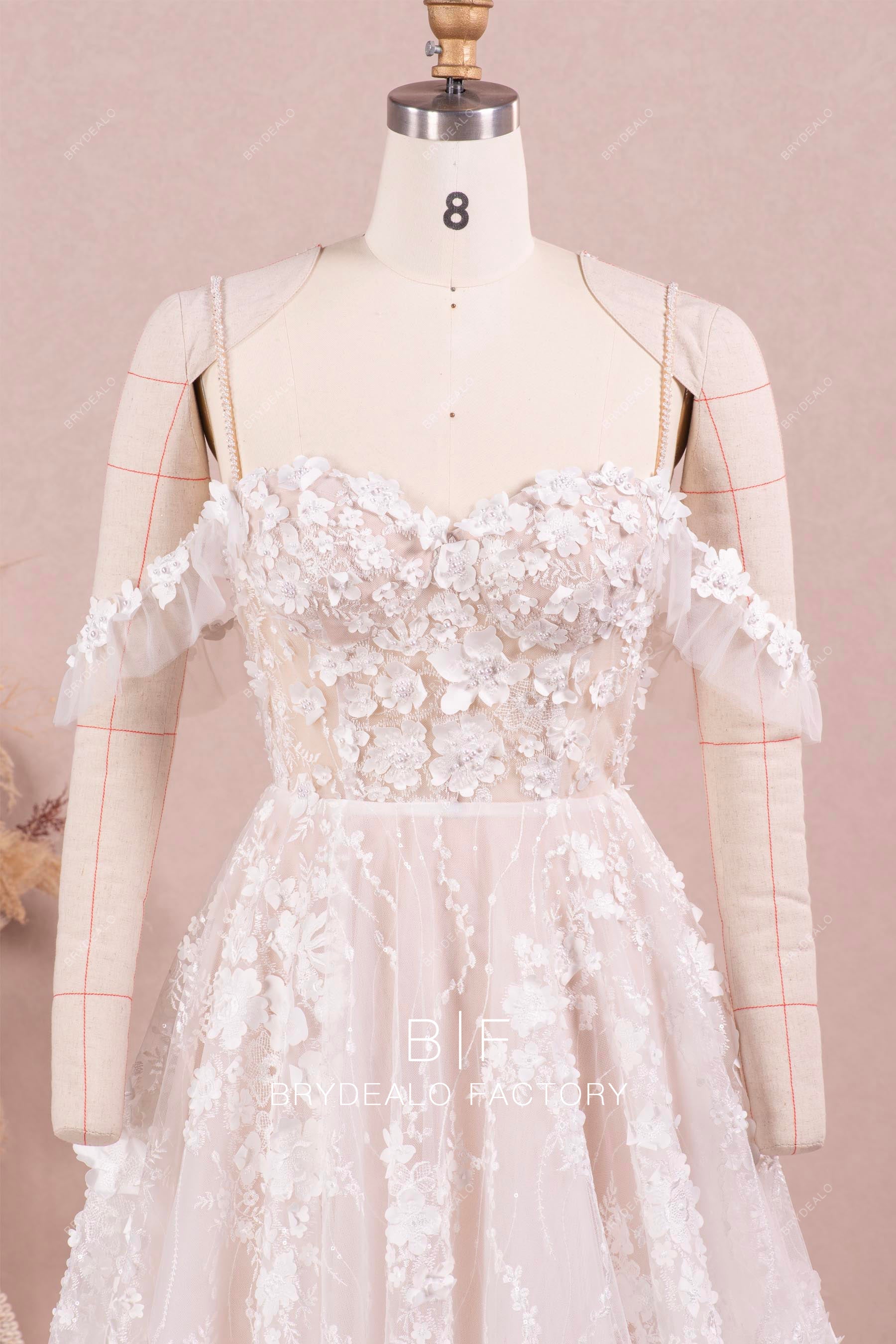 detachable off shoulder sleeve wedding dress