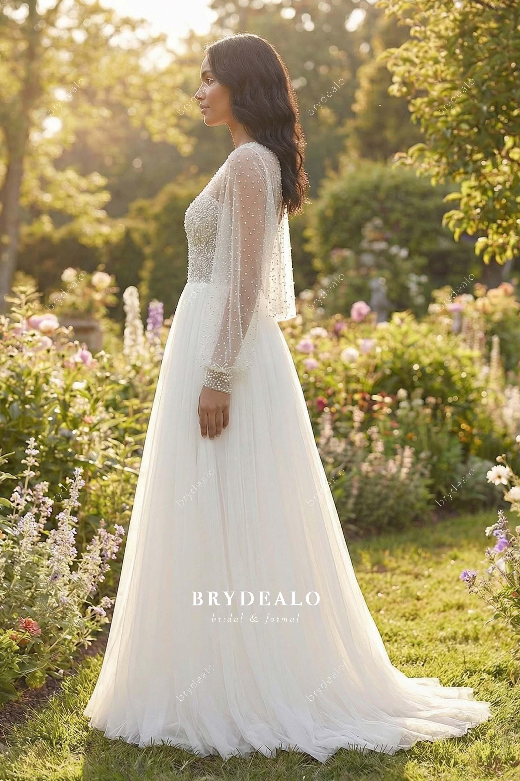 detachable pearl jacket wedding dress