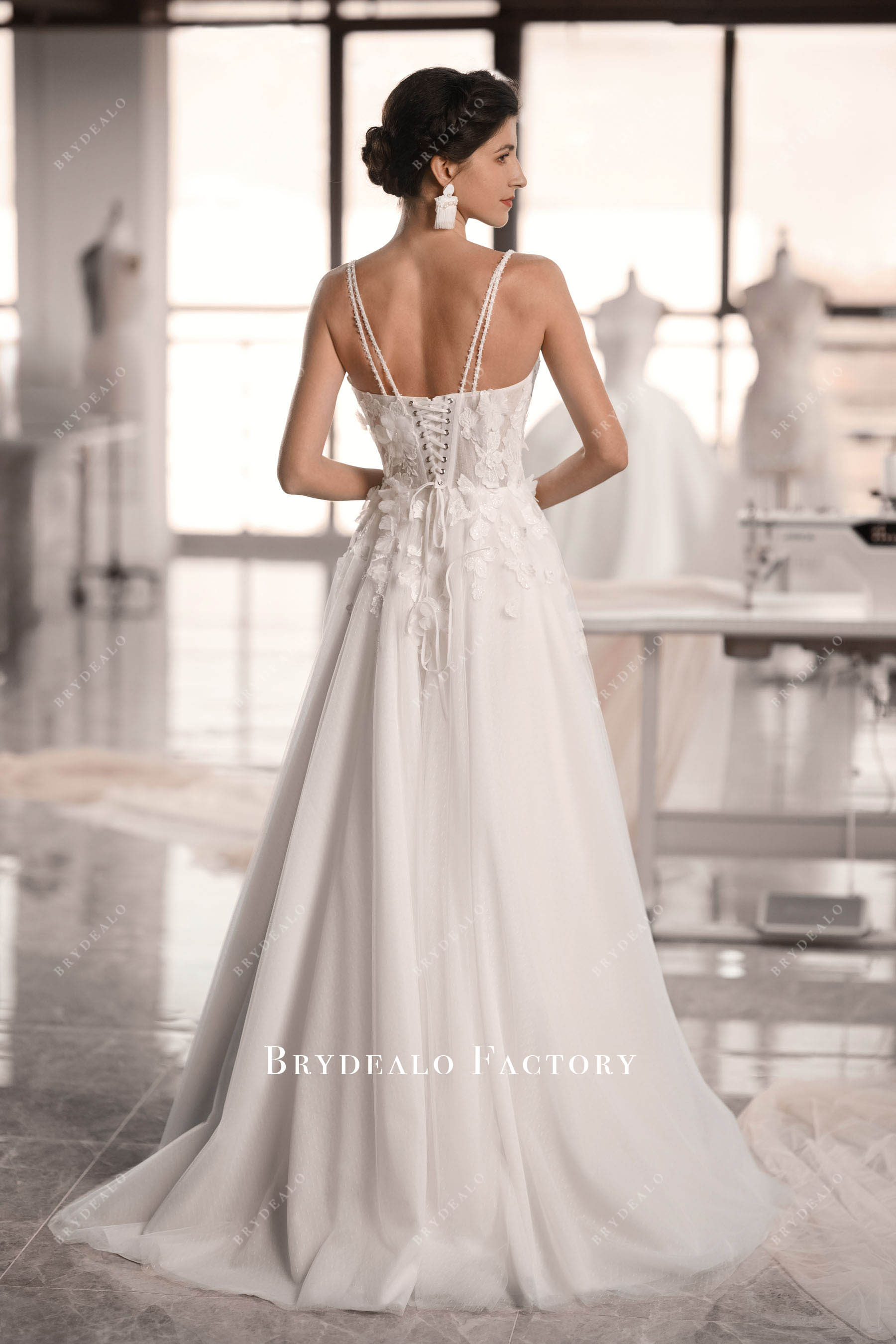 double flower straps wedding dress