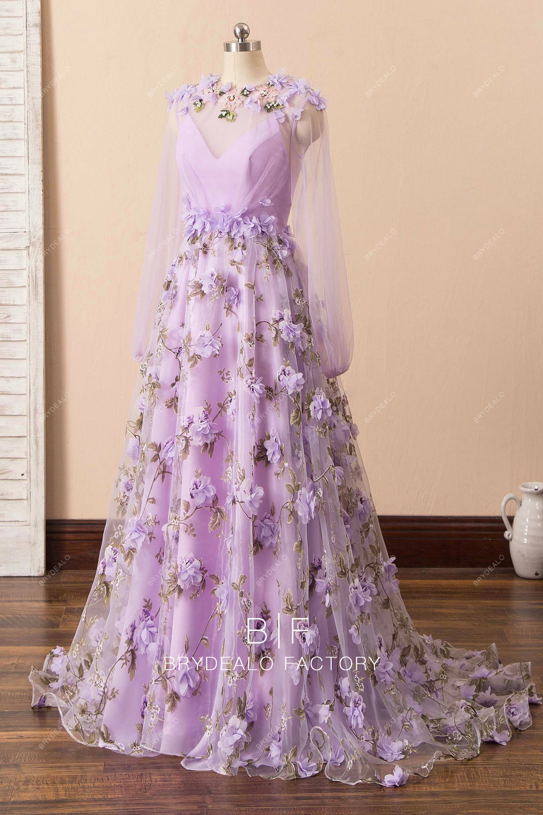 3D flowers organza A-line prom dress