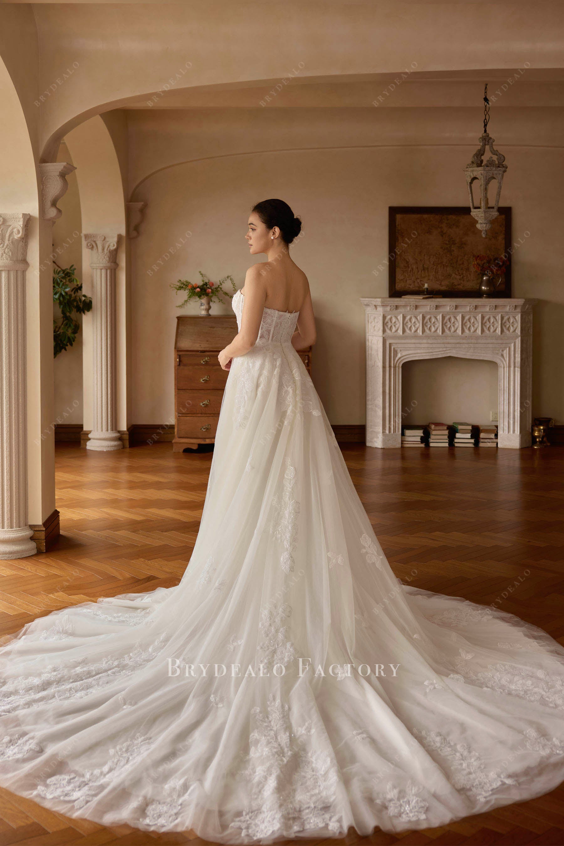 elegant long train wedding dress