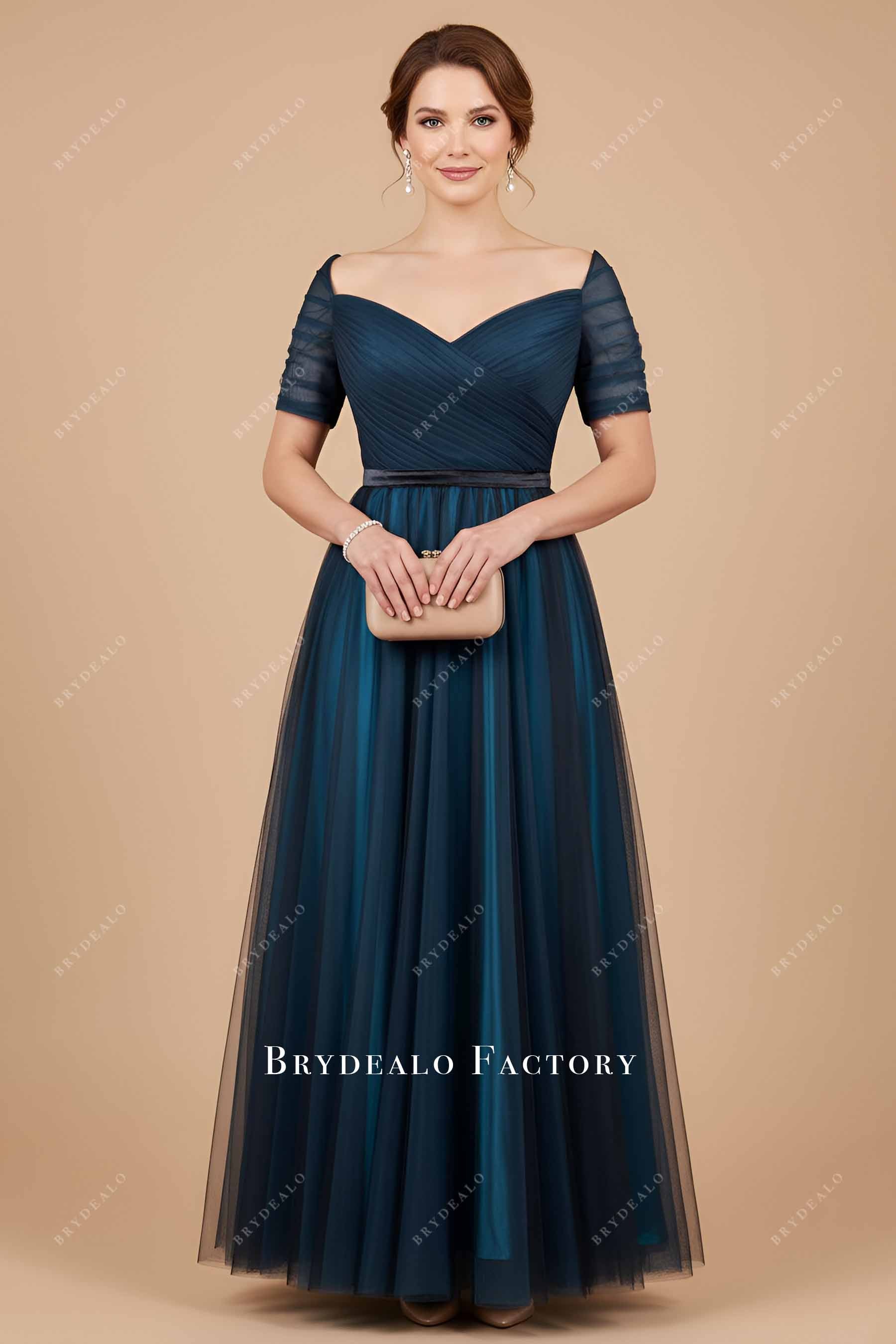 elegant off-shoulder mother of bride dress