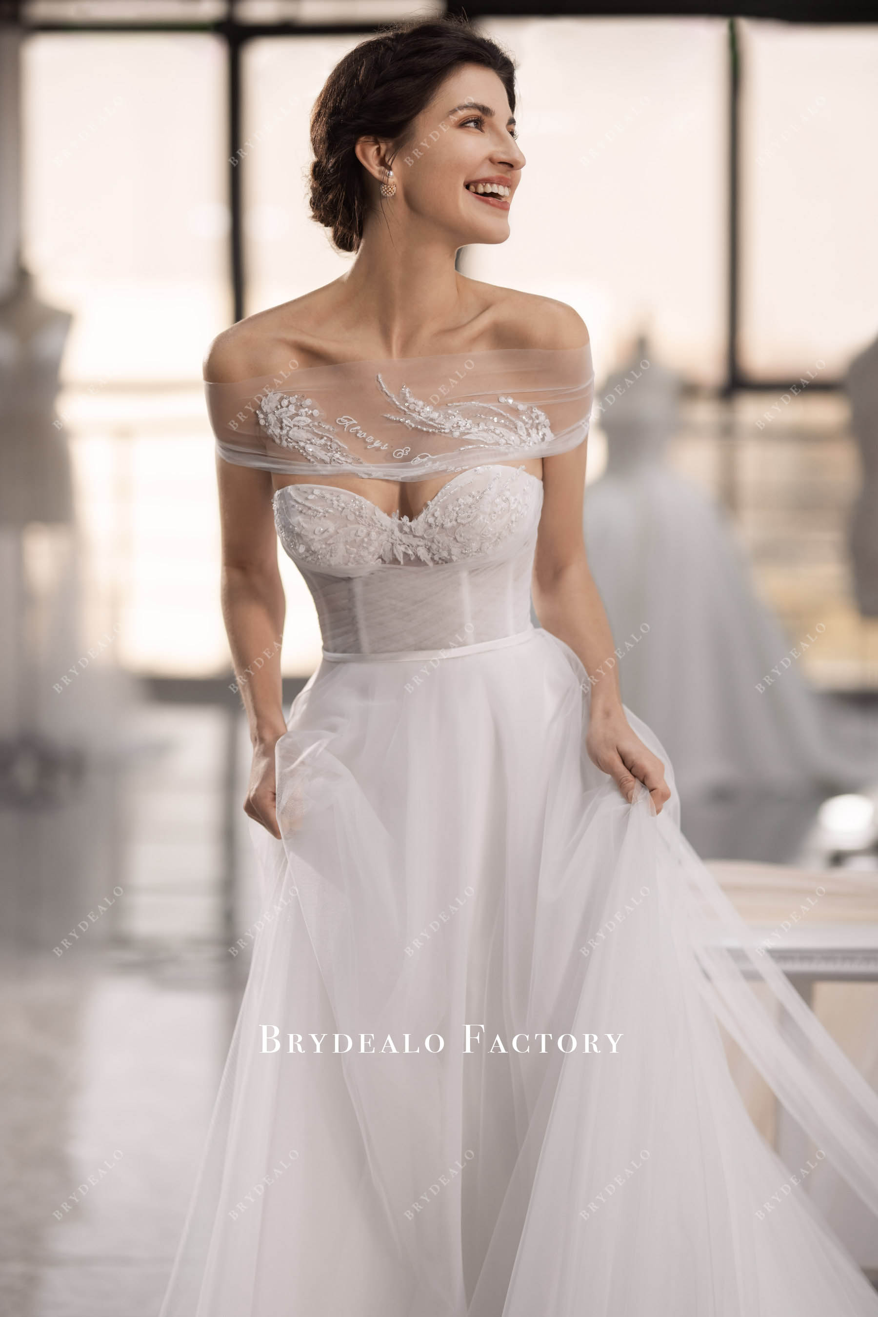 elegant strapless wedding gown