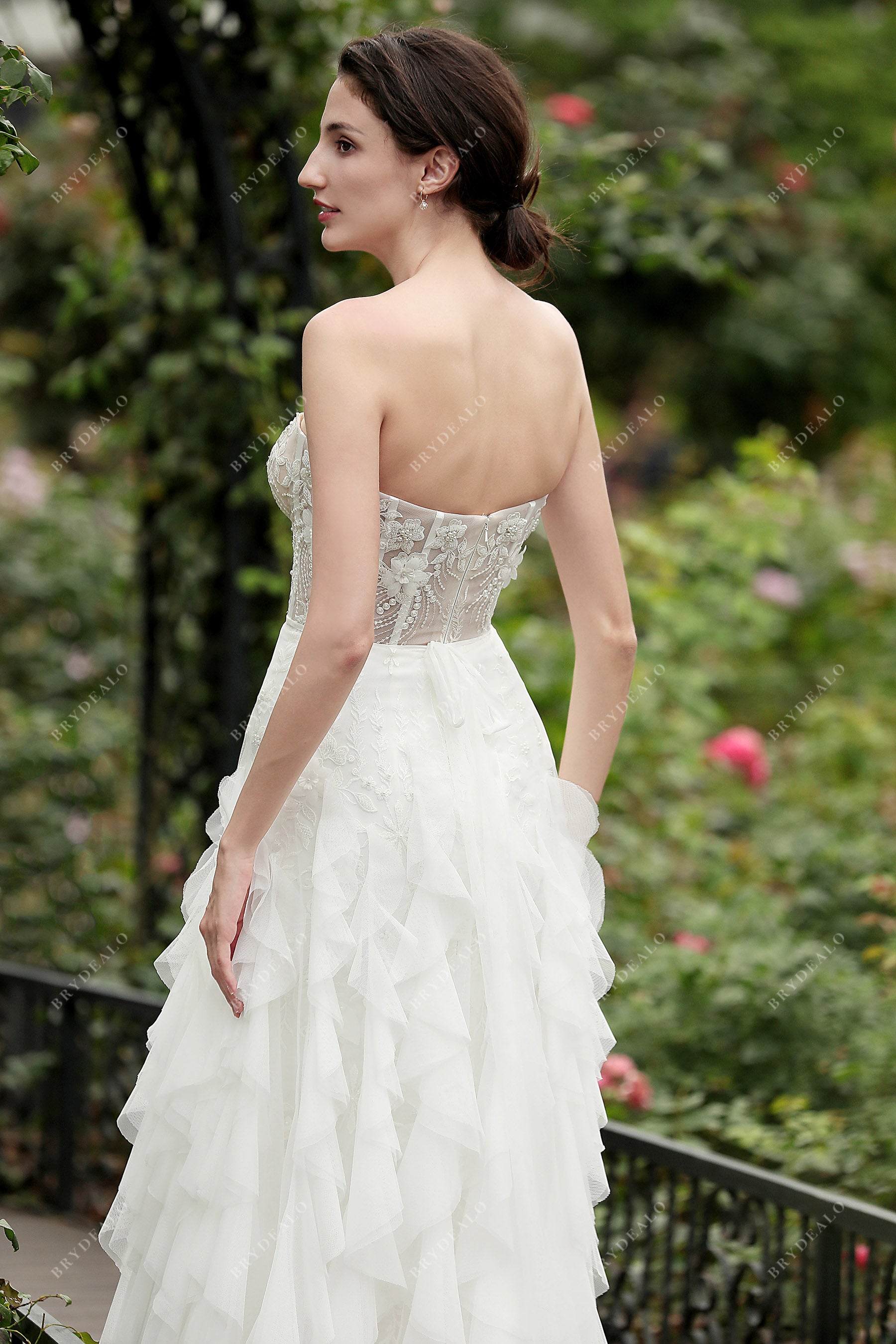 open back corset ruffled bridal dress