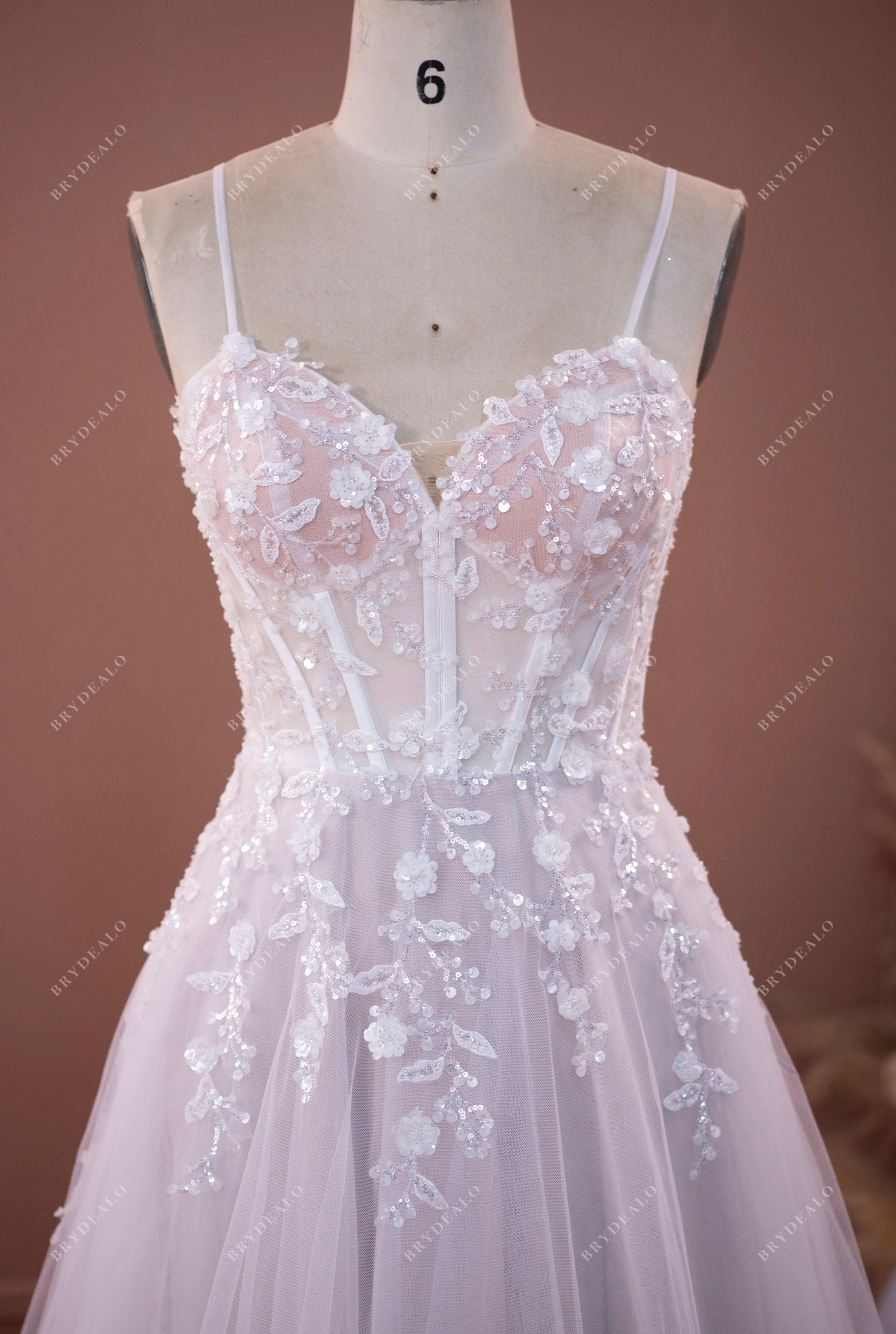 sweetheart neck sequin lace wedding dress