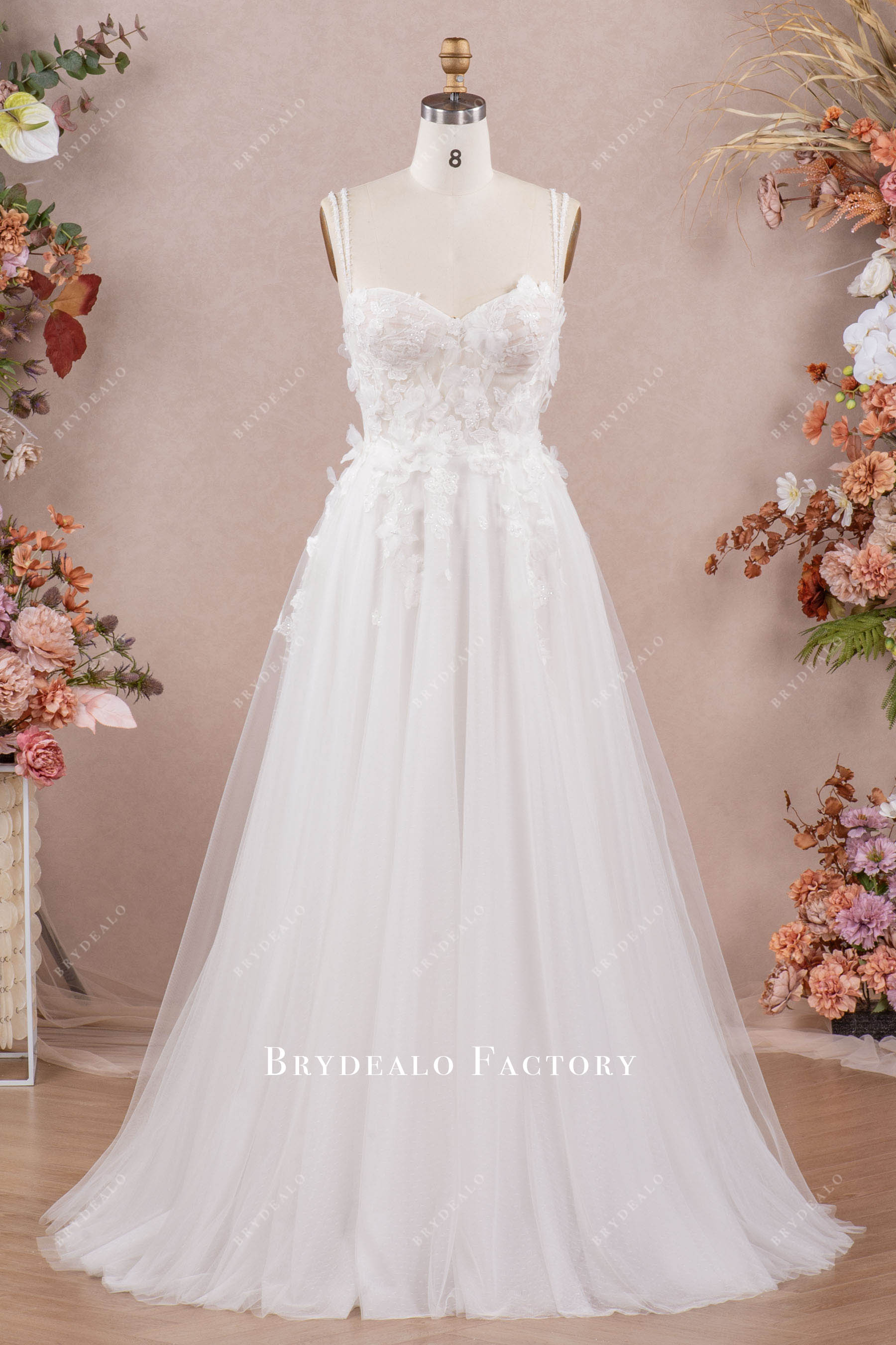 romantic flower lace A-line wedding dress