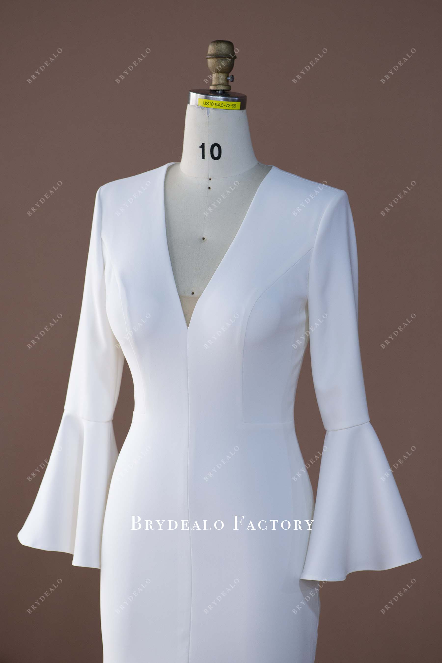 fit and flare sleeve V-neck bridal gown