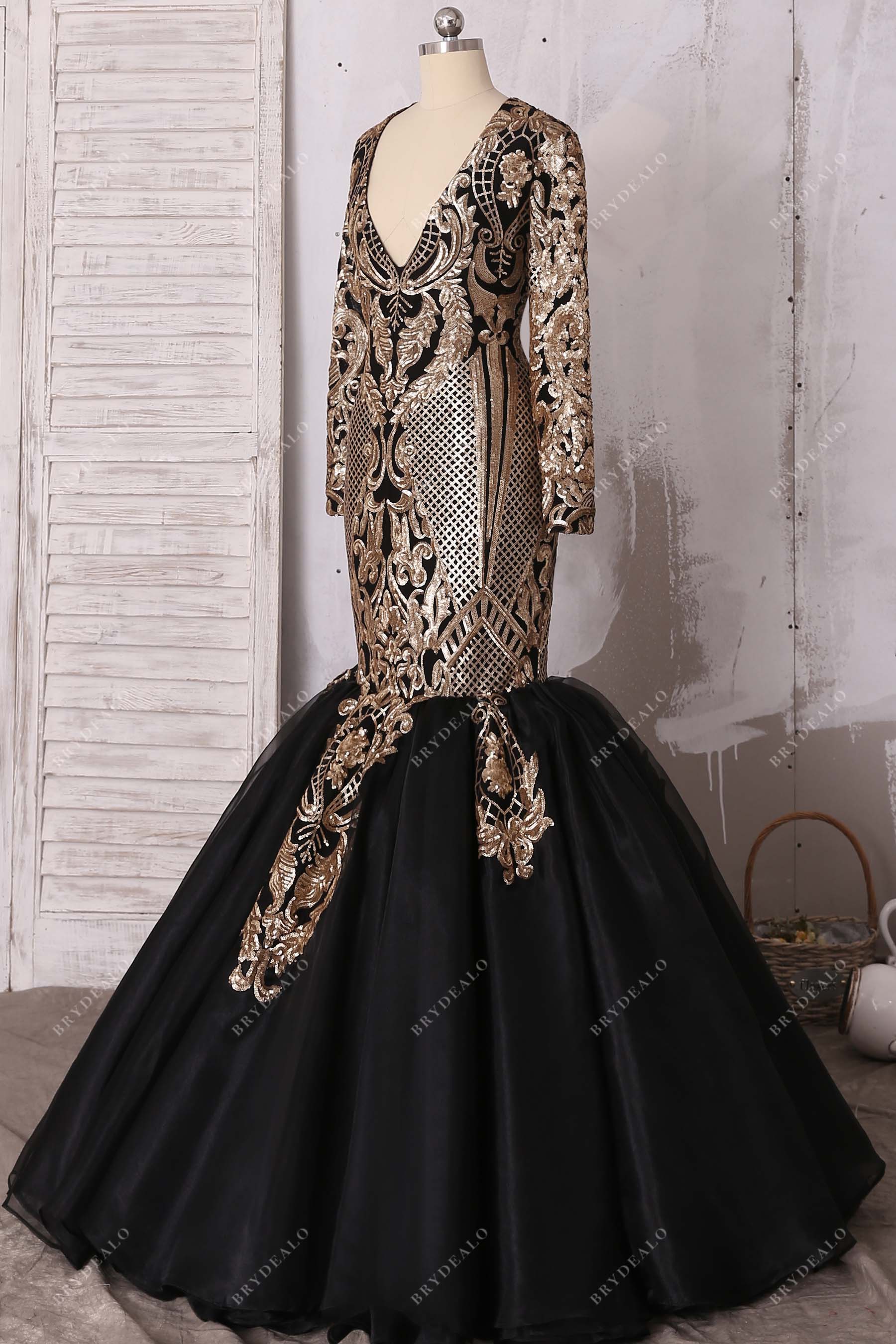 Gold Lace Long Sleeve Black And Gold Prom Dress Plus Size Unique Gold Sequin Black Organza Prom Dress Brydealo Gold Lace Long Sleeve Black And Gold Prom Dress Plus Size Unique Gold Sequin Black Organza Prom Dress Brydealo