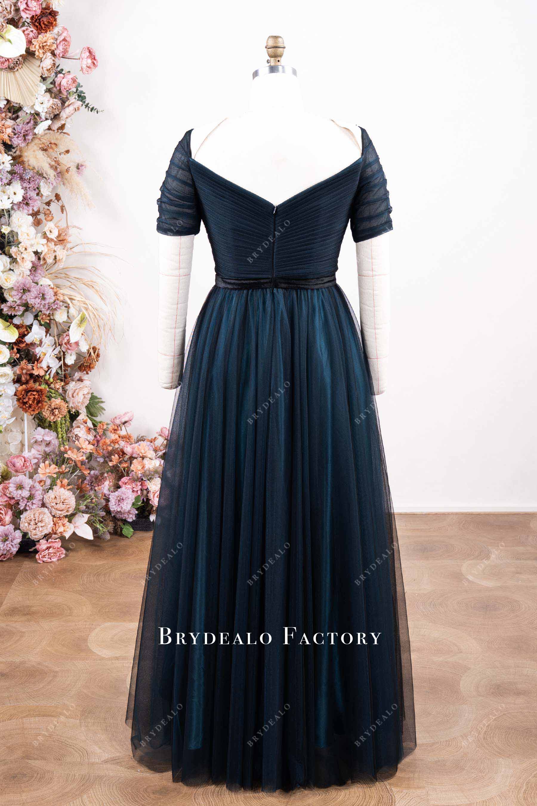 floor length pleated tulle mother of bride dress