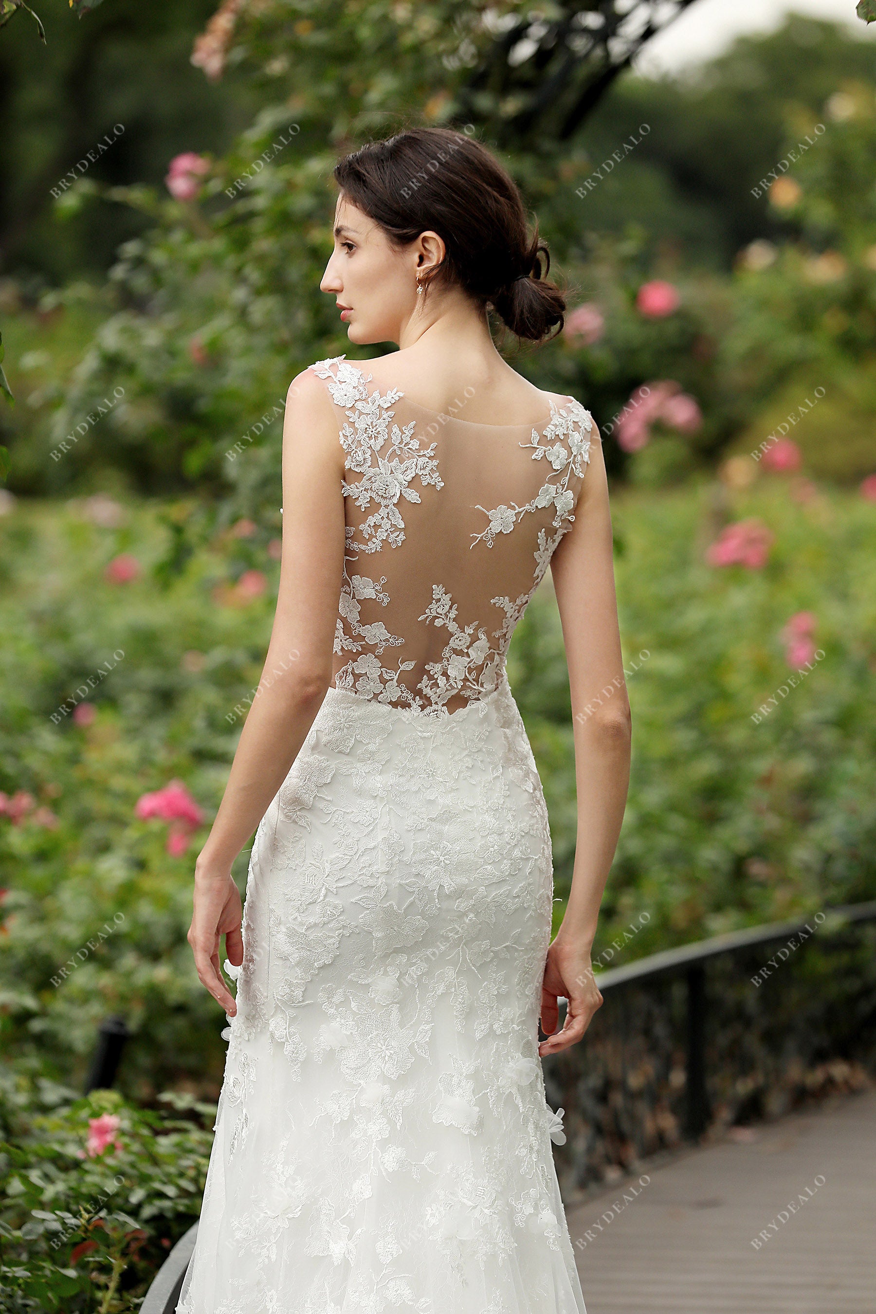 sleeveless lace sheer back bridal dress