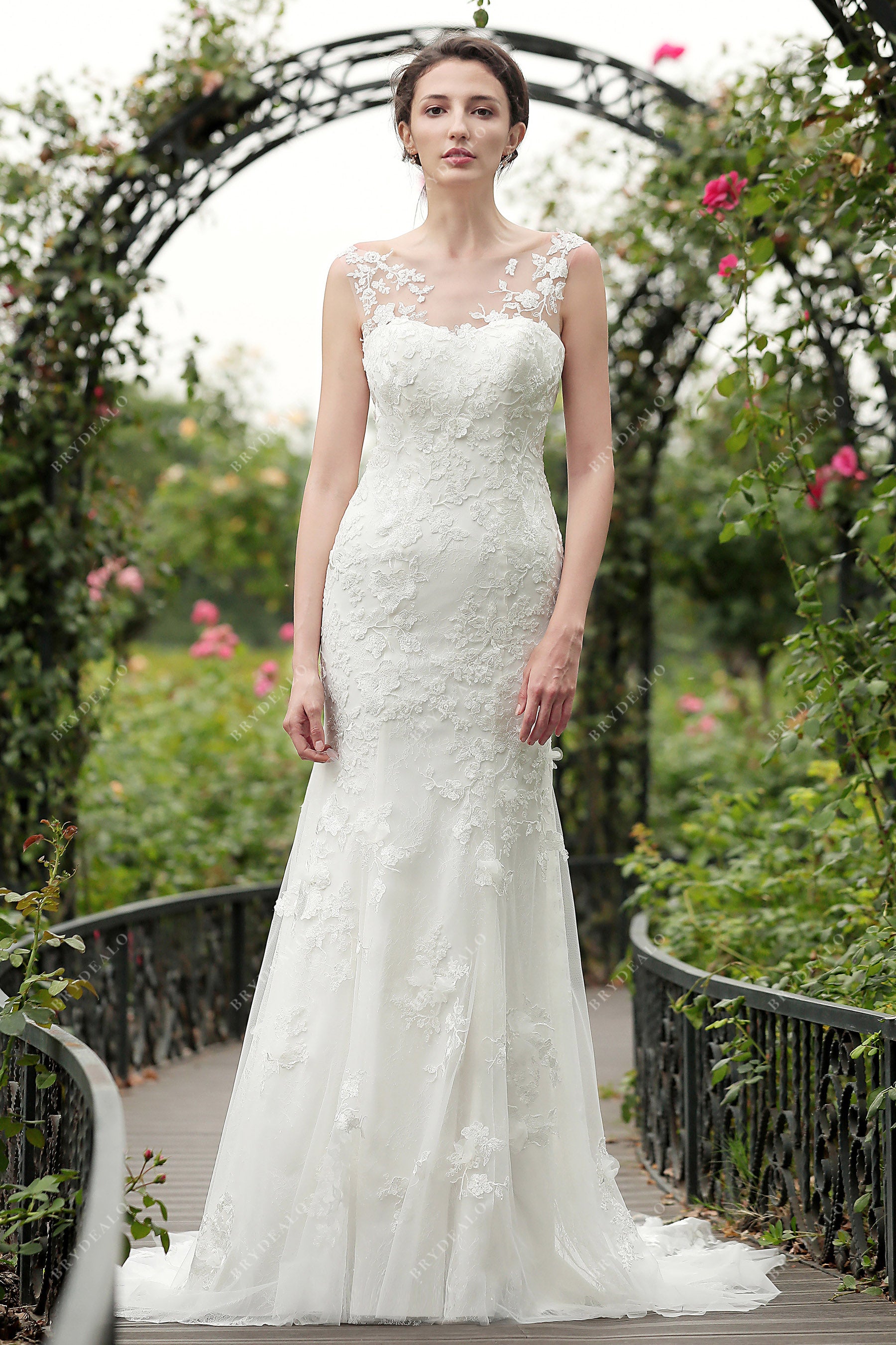 Illusion Mermaid Garden Lace Wedding Dress | Brydealo