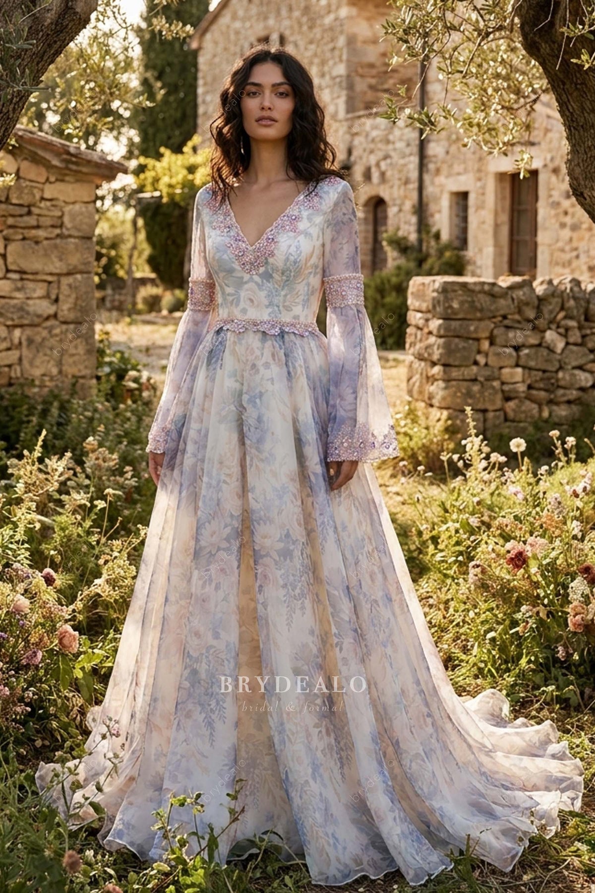 floral organza natural waist wedding dress
