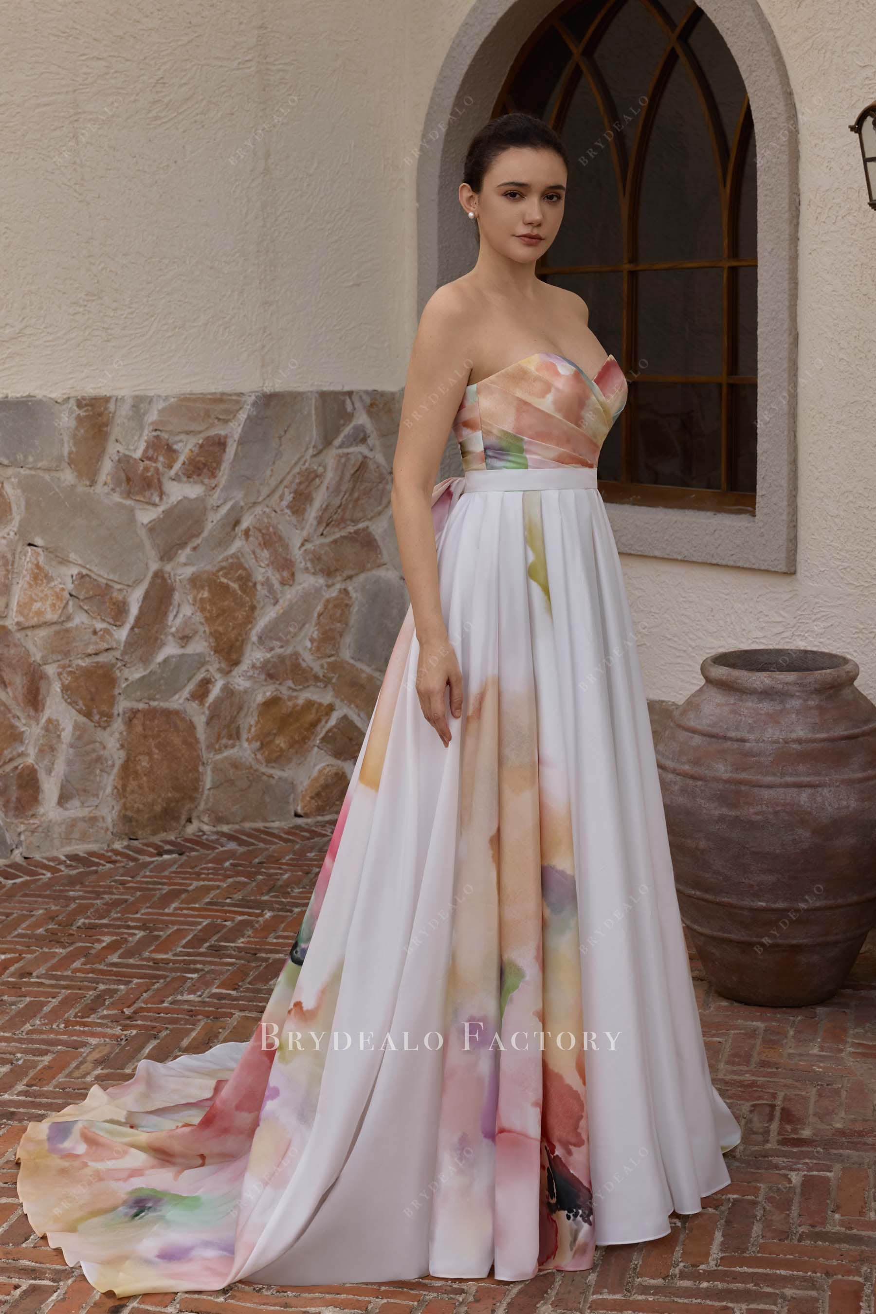 floral print a line wedding dress