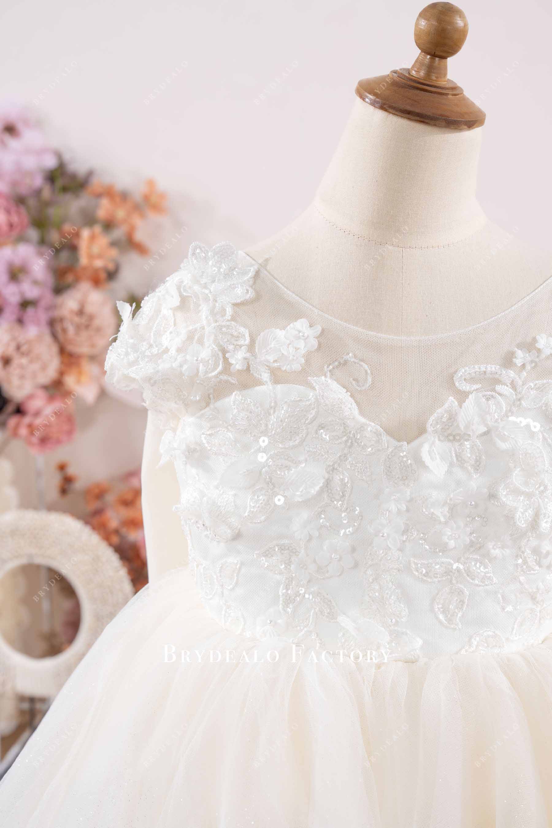 Ivory Flower Girl Dress with Beaded Lace and Bow