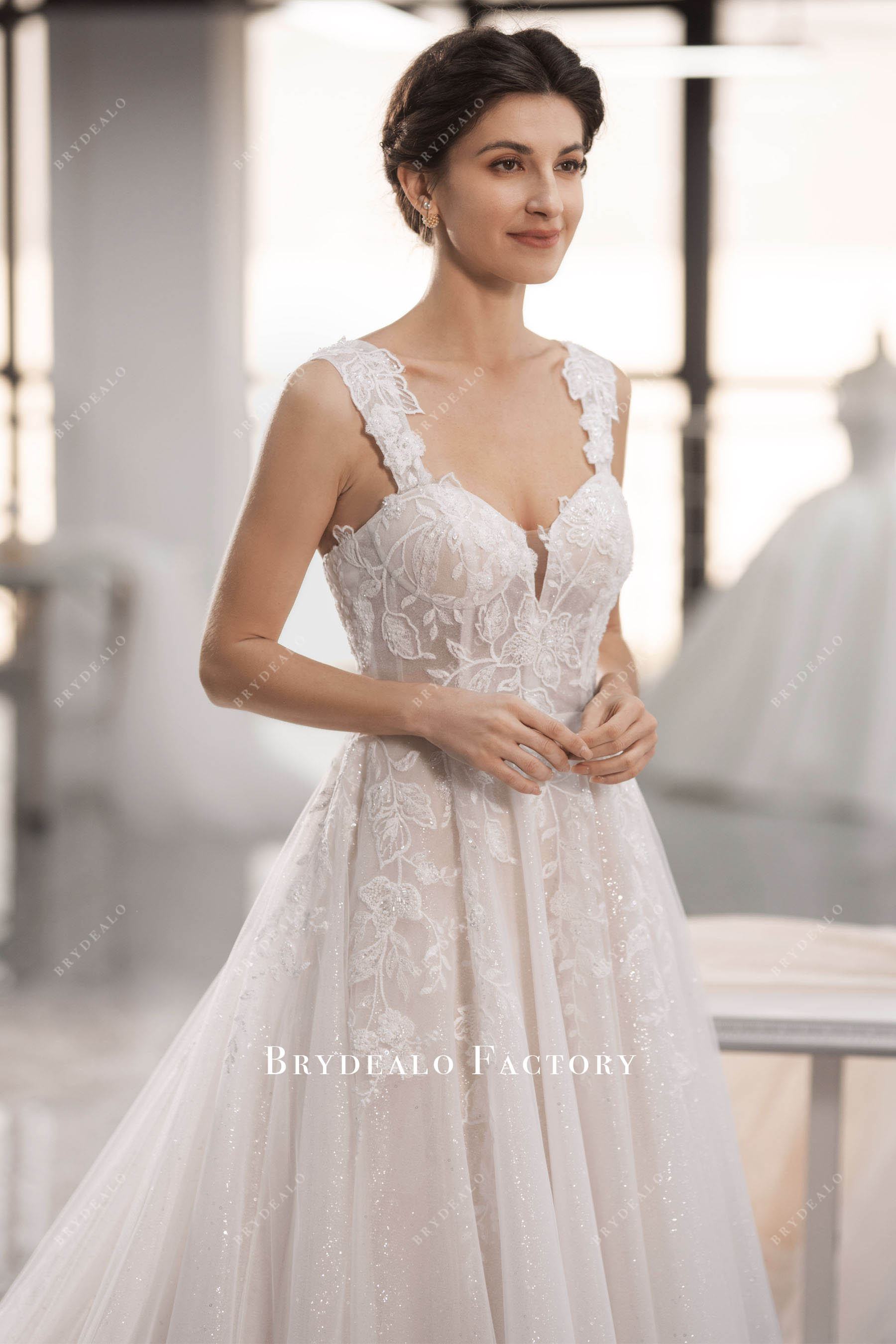 flower lace straps sweetheart wedding dress