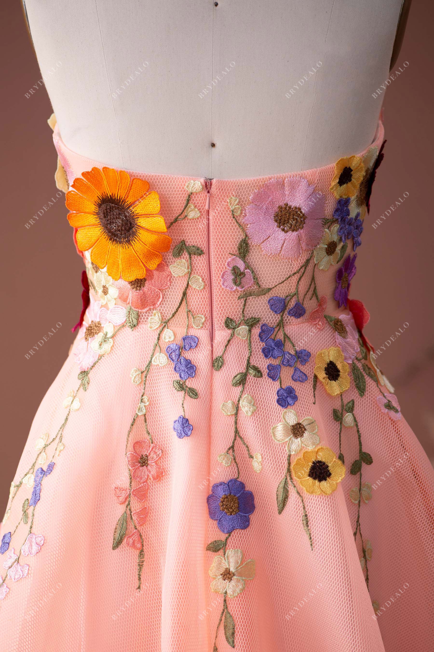 open back flower tulle formal dress