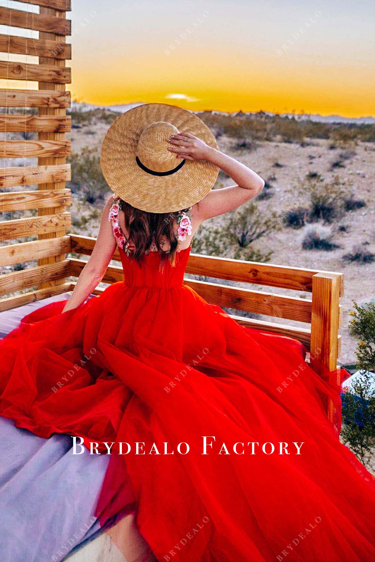 Romantic Flower Strap Tulle Slit Designer Formal Dress Brydealo Romantic Flower Strap Tulle Slit Designer Formal Dress Brydealo