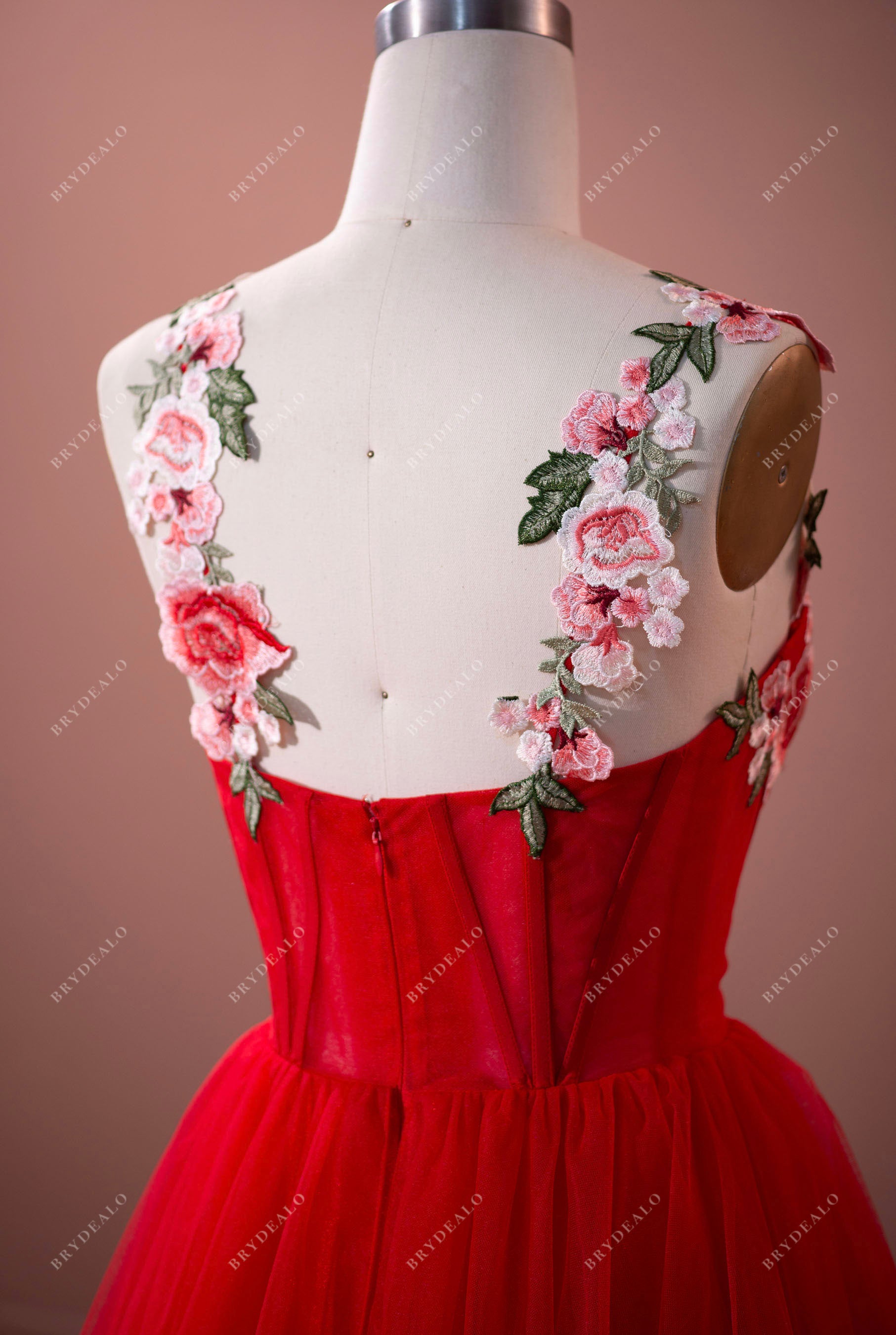 flower lace straps prom dress
