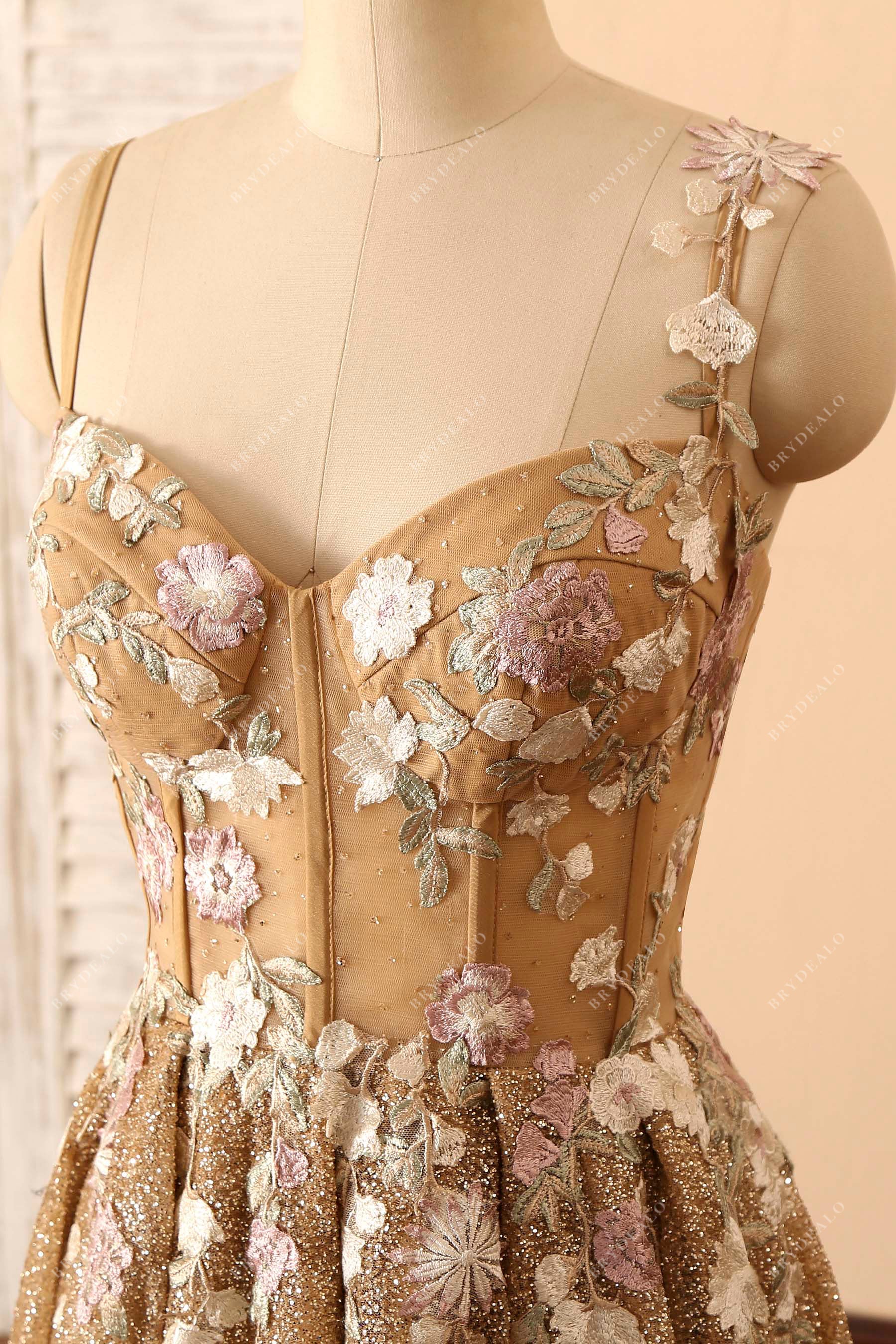 flowers lace appliques formal dress