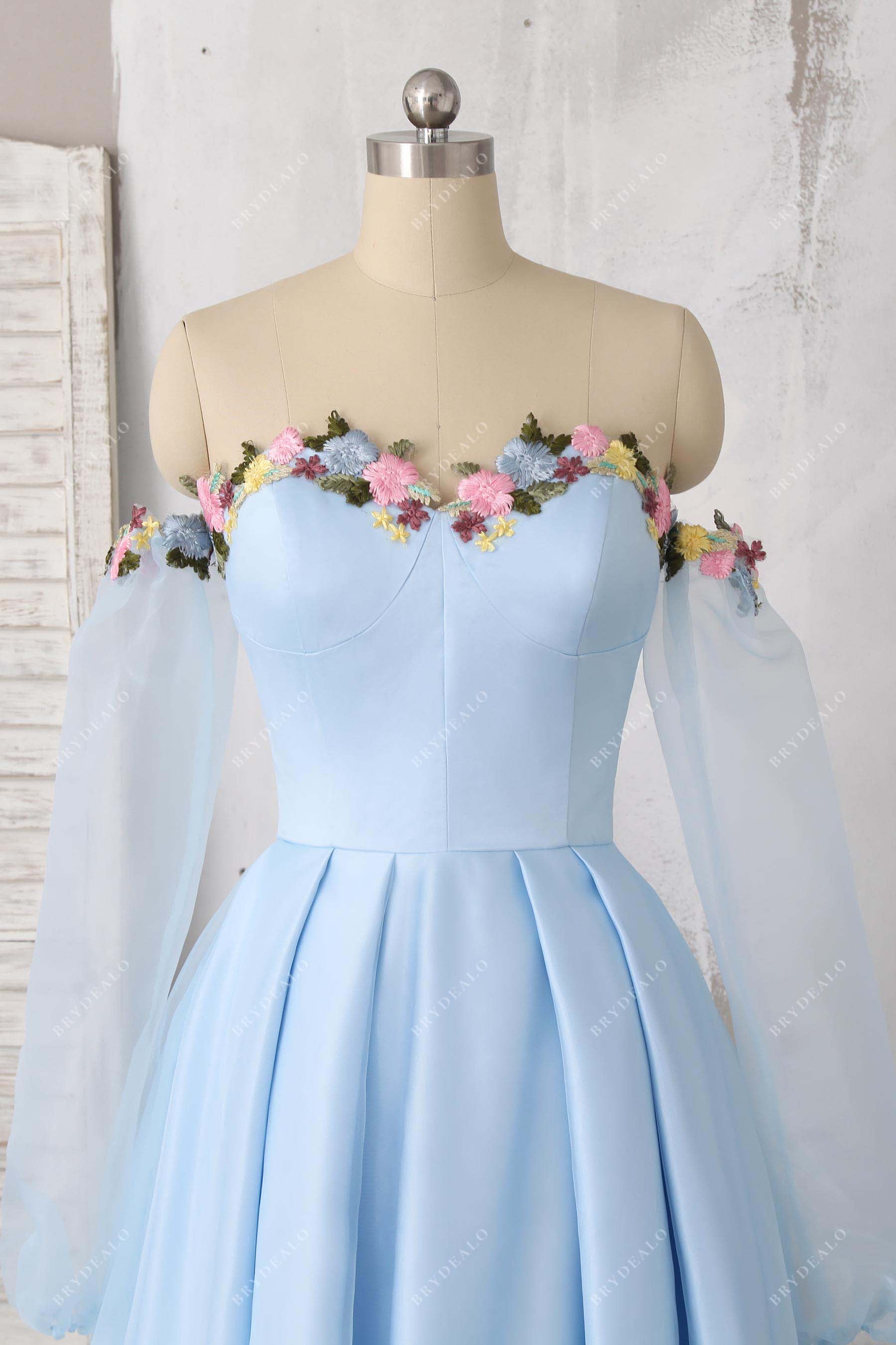 flowers sweetheart neck off shoulder prom dress