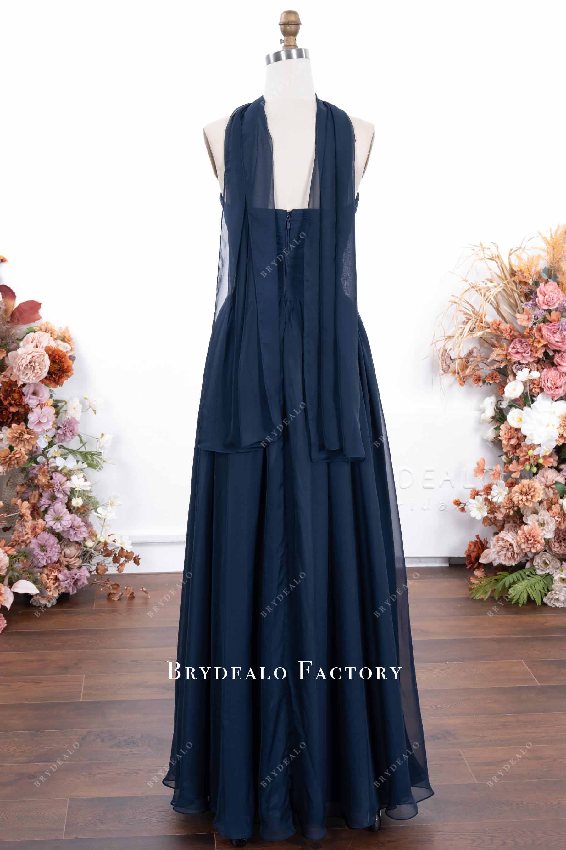 flowing scarf bridesmaid dress