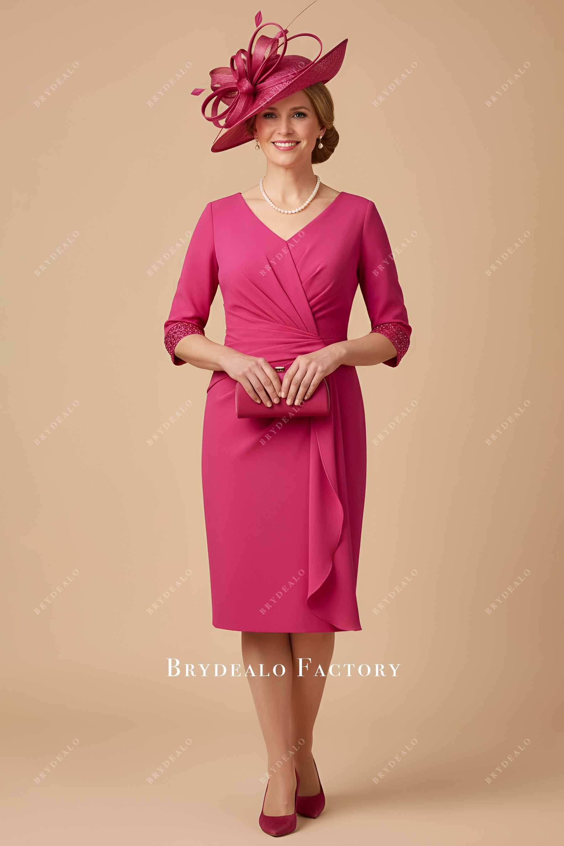 fuchsia half sleeve mother of bride dress