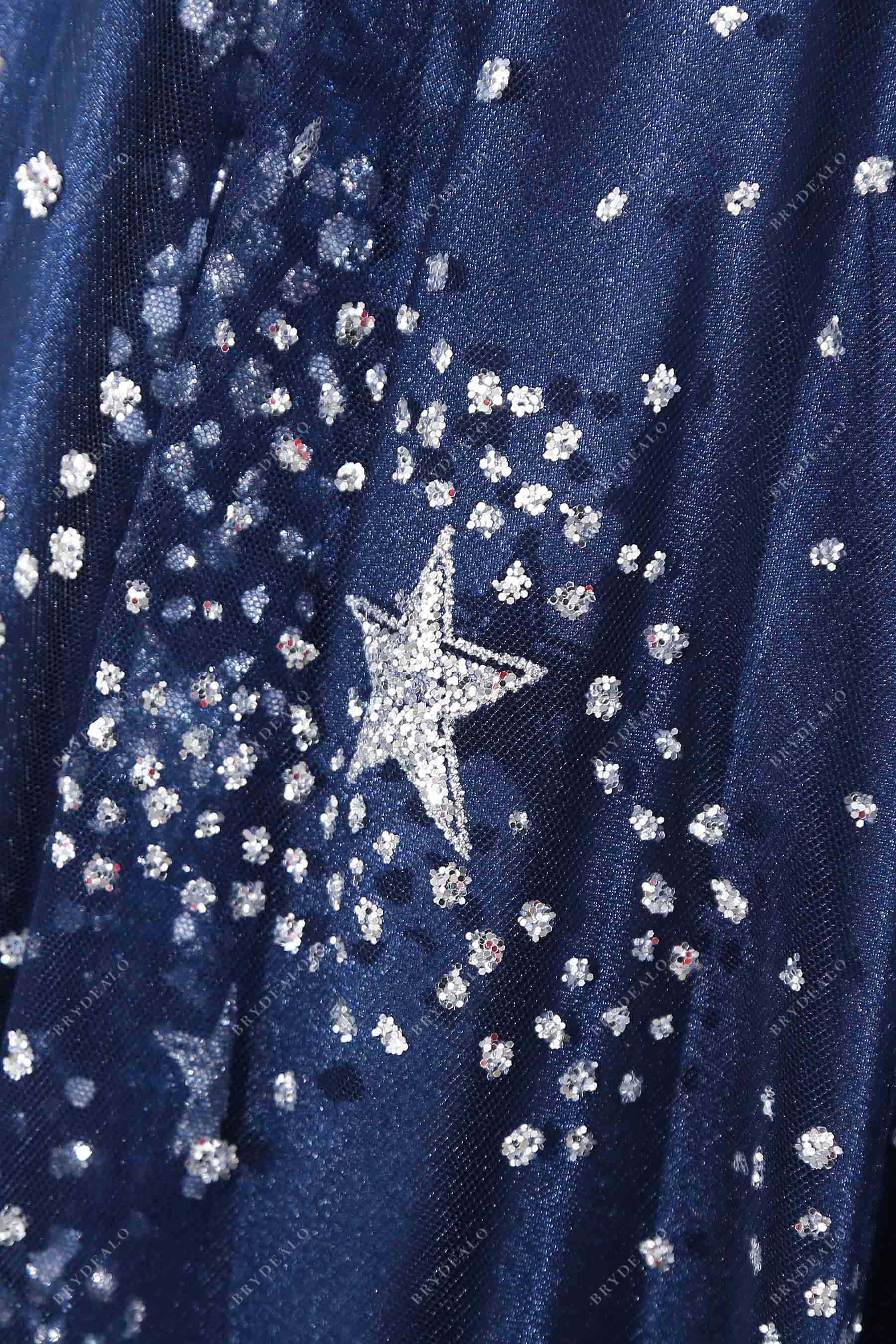 glitter stars navy tulle prom dress