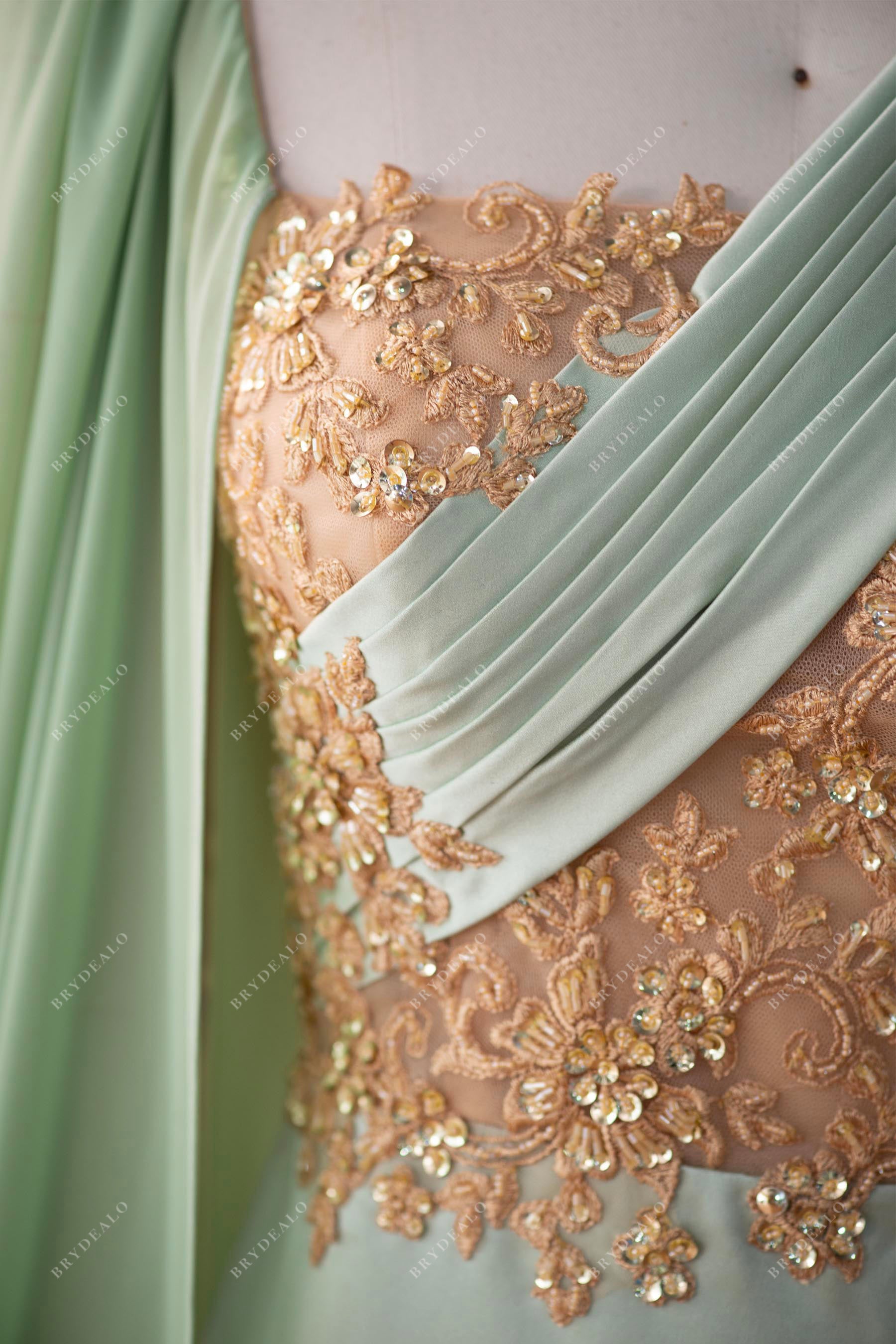 pleated one shoulder prom dress