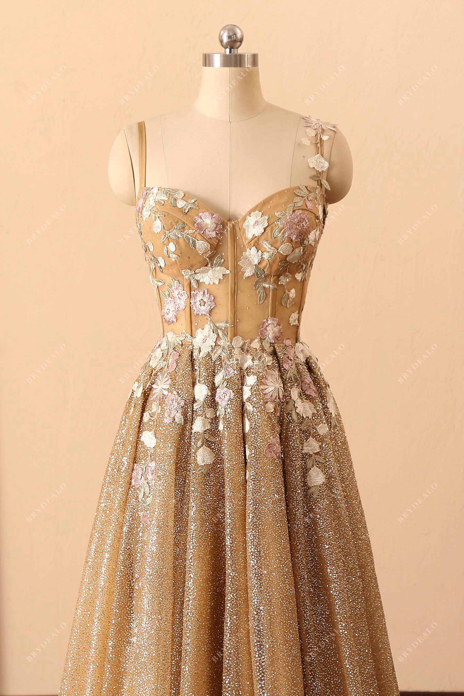 Gold Glitter Corset Embroidery Long Prom Dress Brydealo Gold Glitter Corset Embroidery Long Prom Dress Brydealo