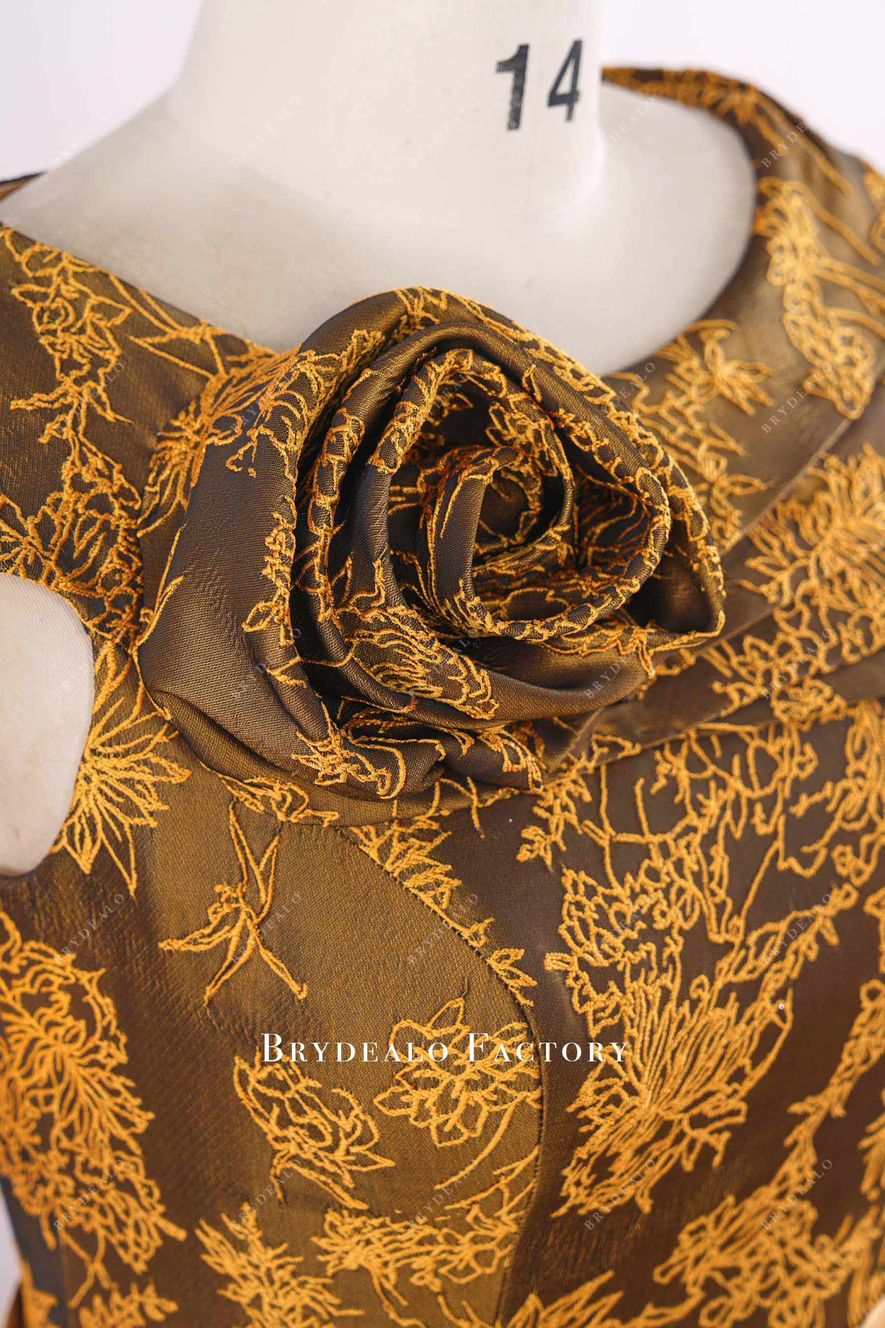 gold jacquard flower formal dress
