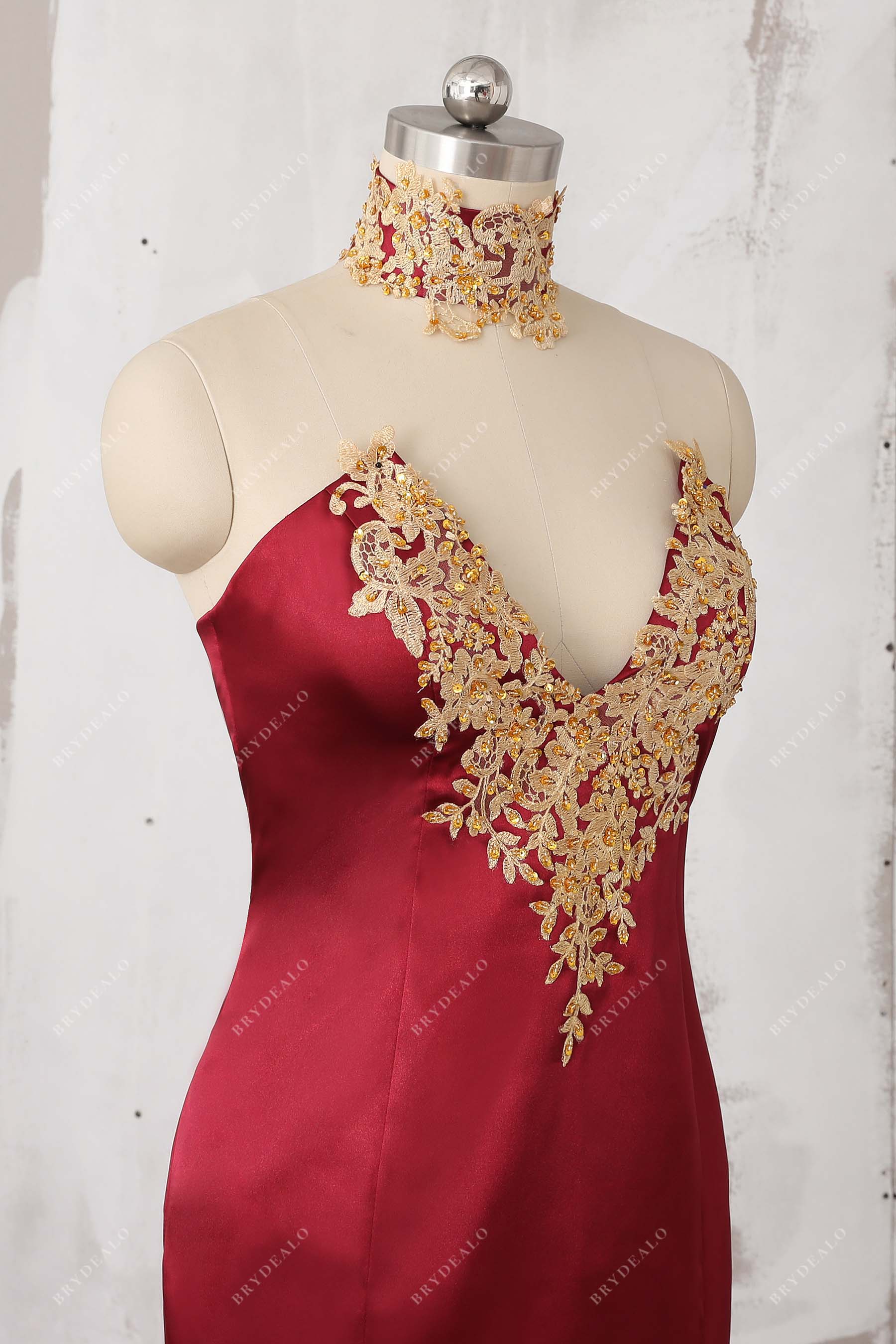 lace applique v-neck choker prom dress