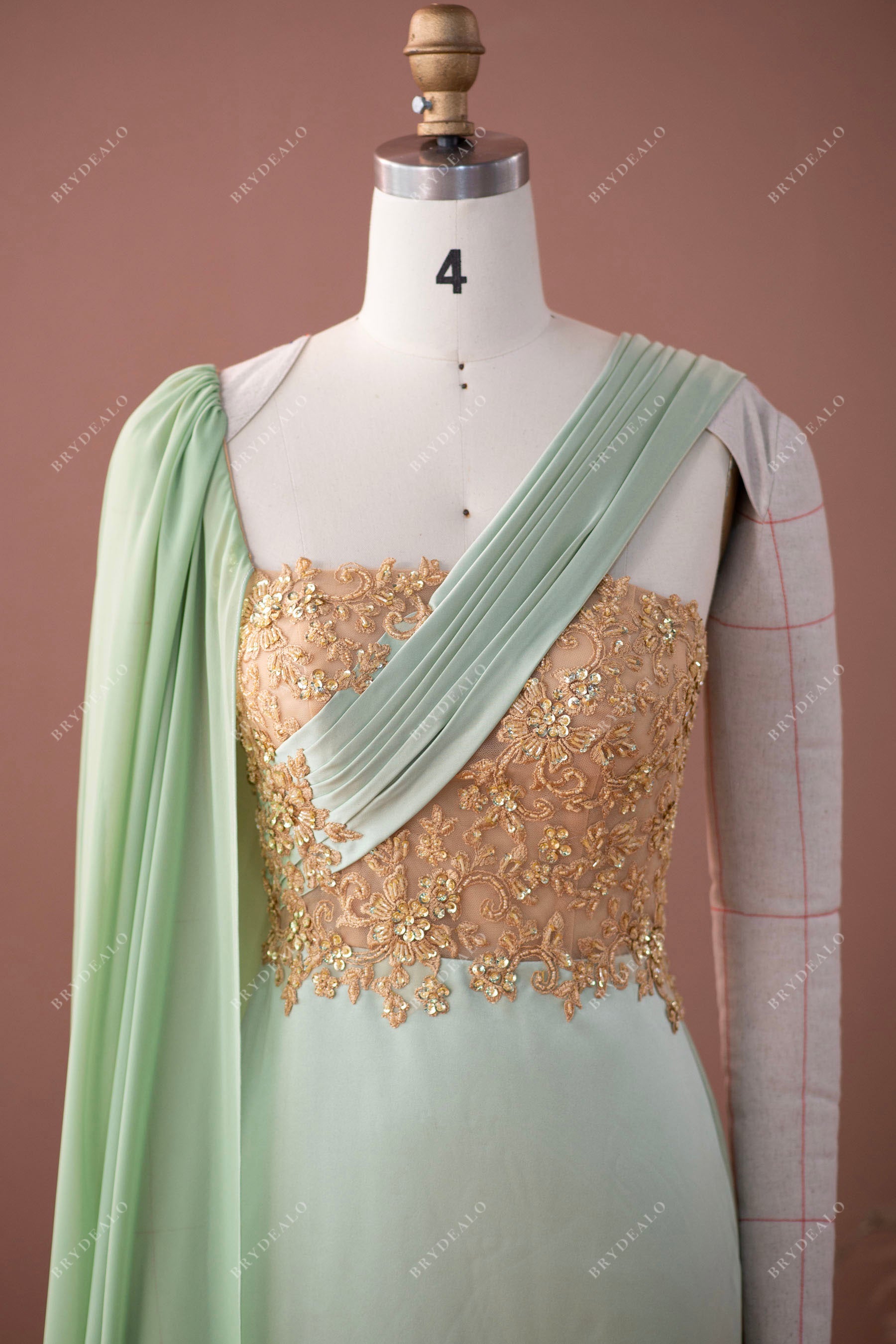 sleeveless one shoulder lace applique prom dress