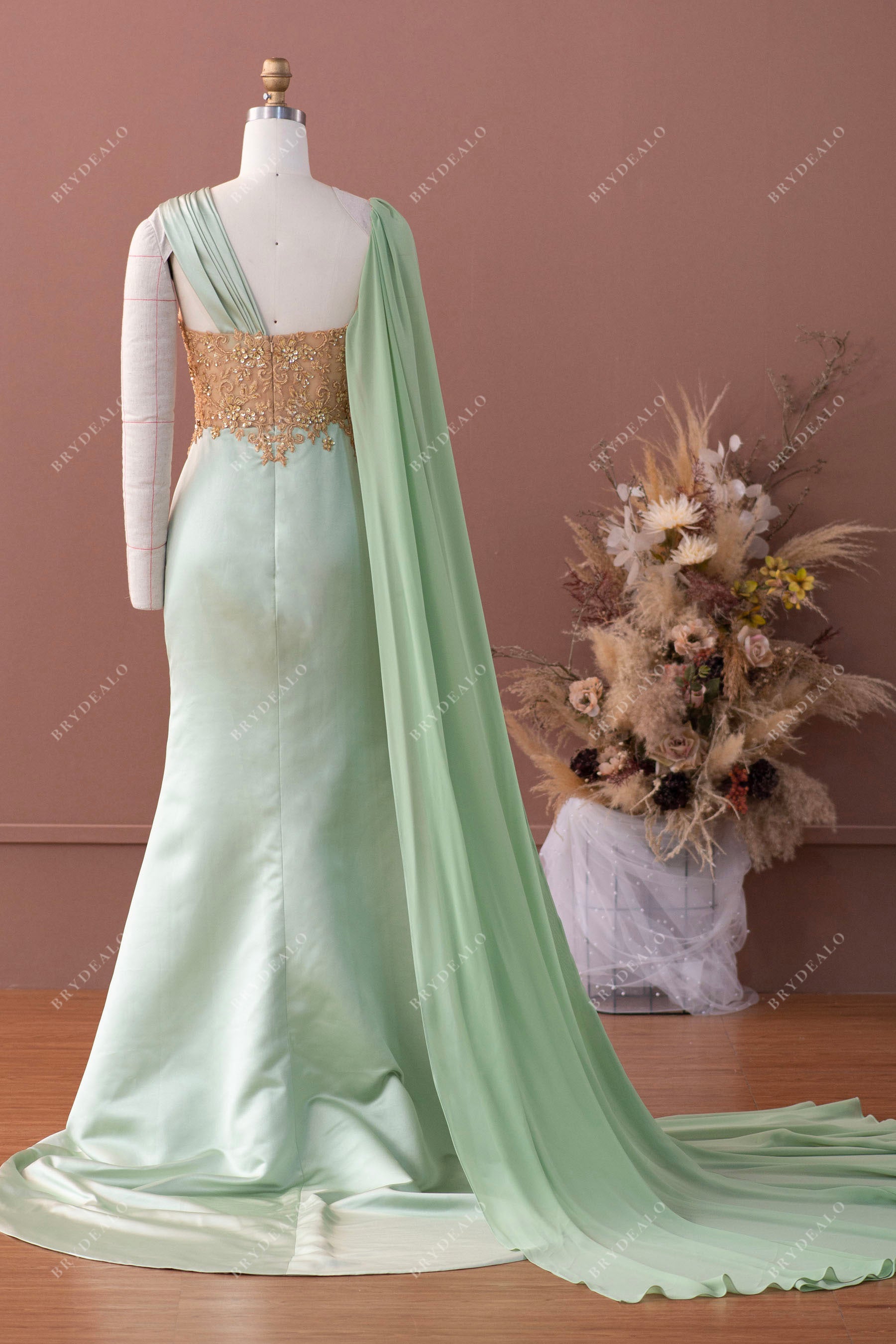 gold lace applique mermaid formal dress