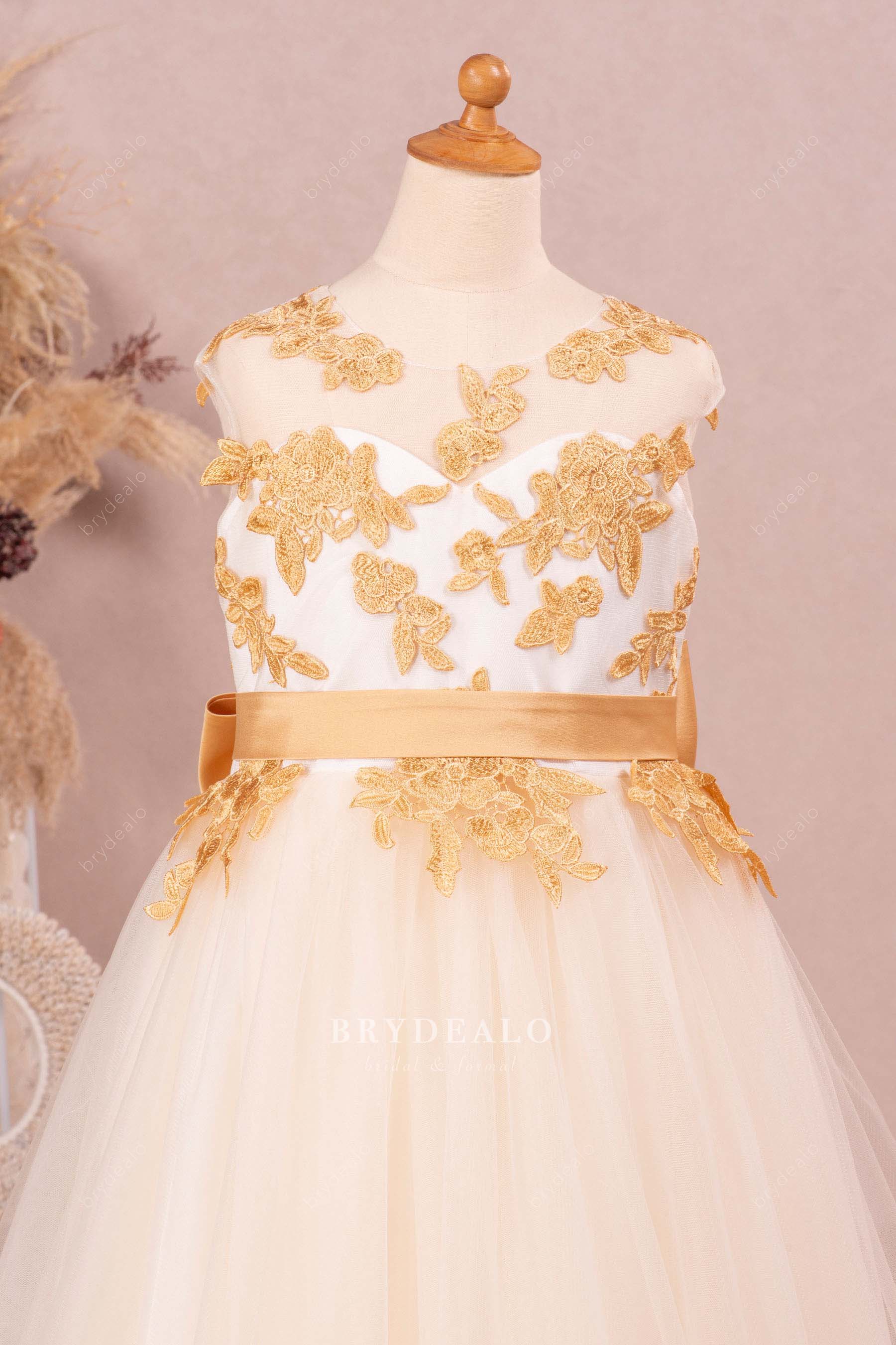 gold lace sleeveless little girl dress