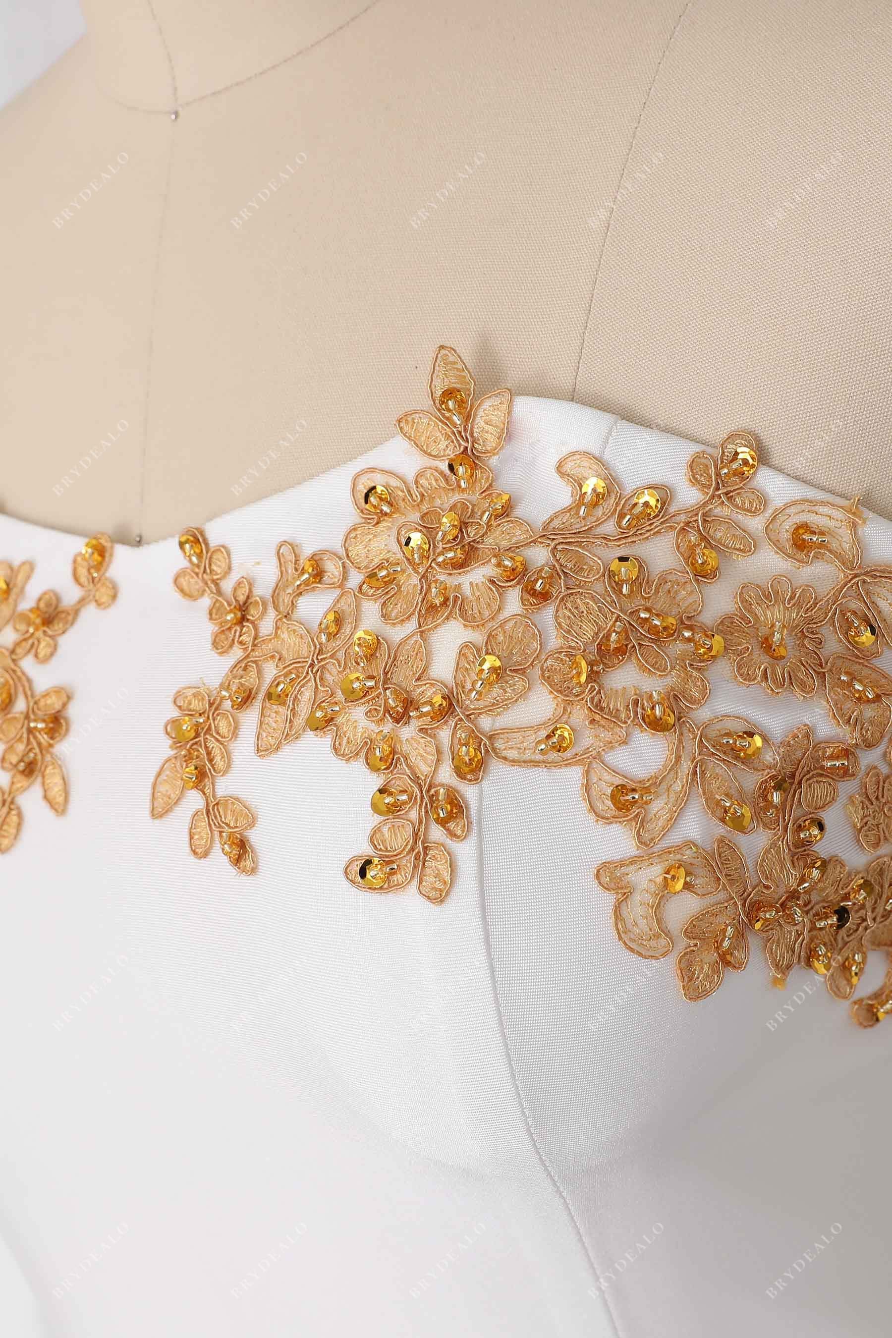 gold sequin lace applique prom dress