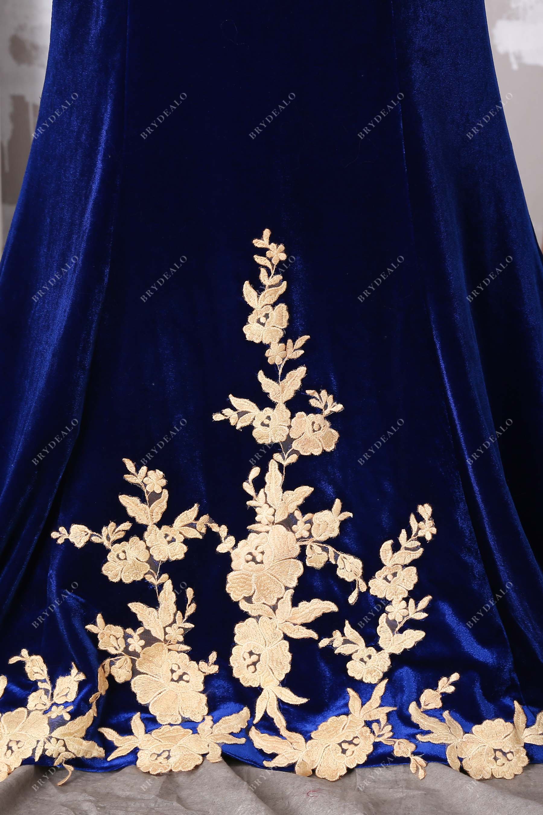 gold lace velvet mermaid prom dress