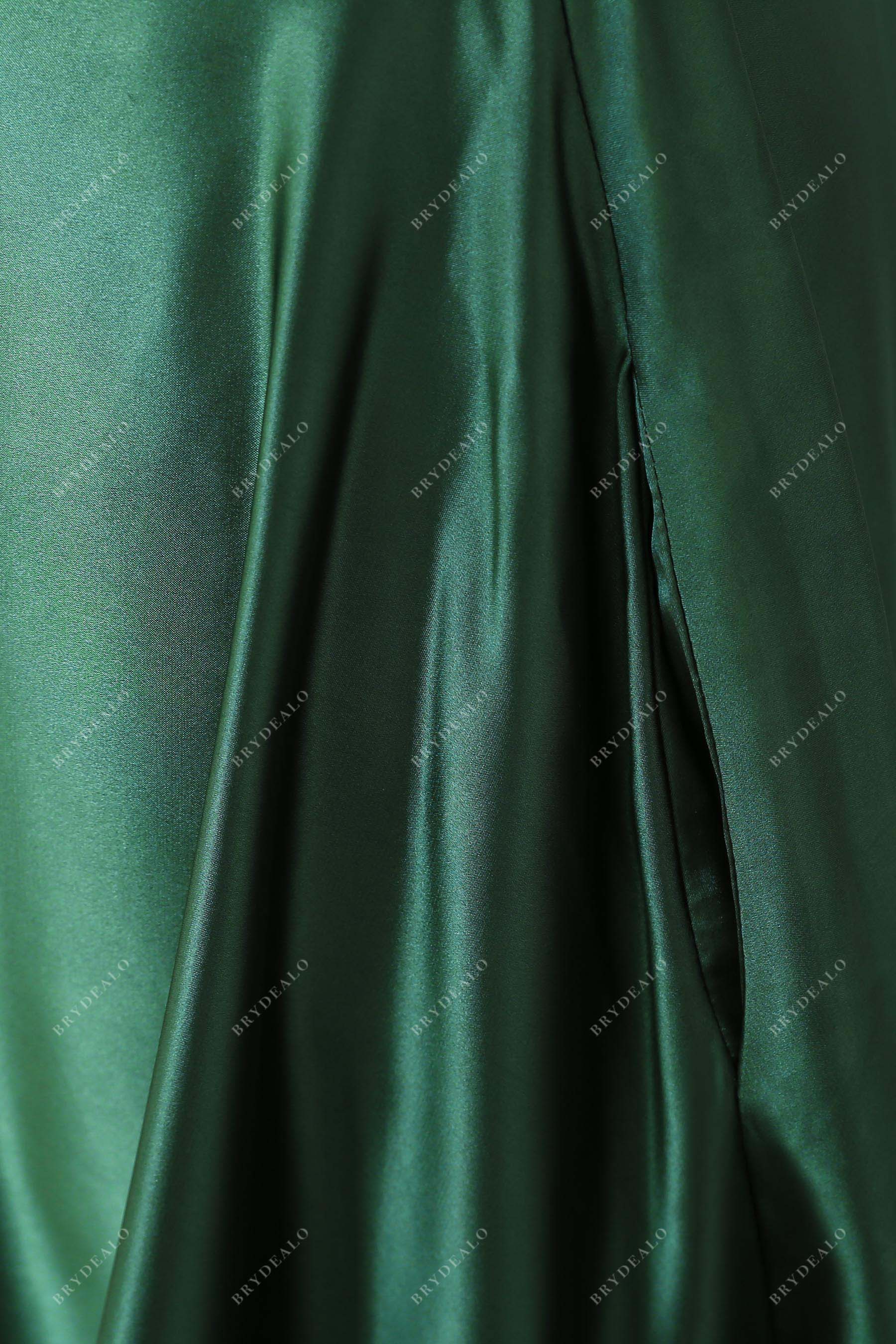 emerald green satin pocket formal dress