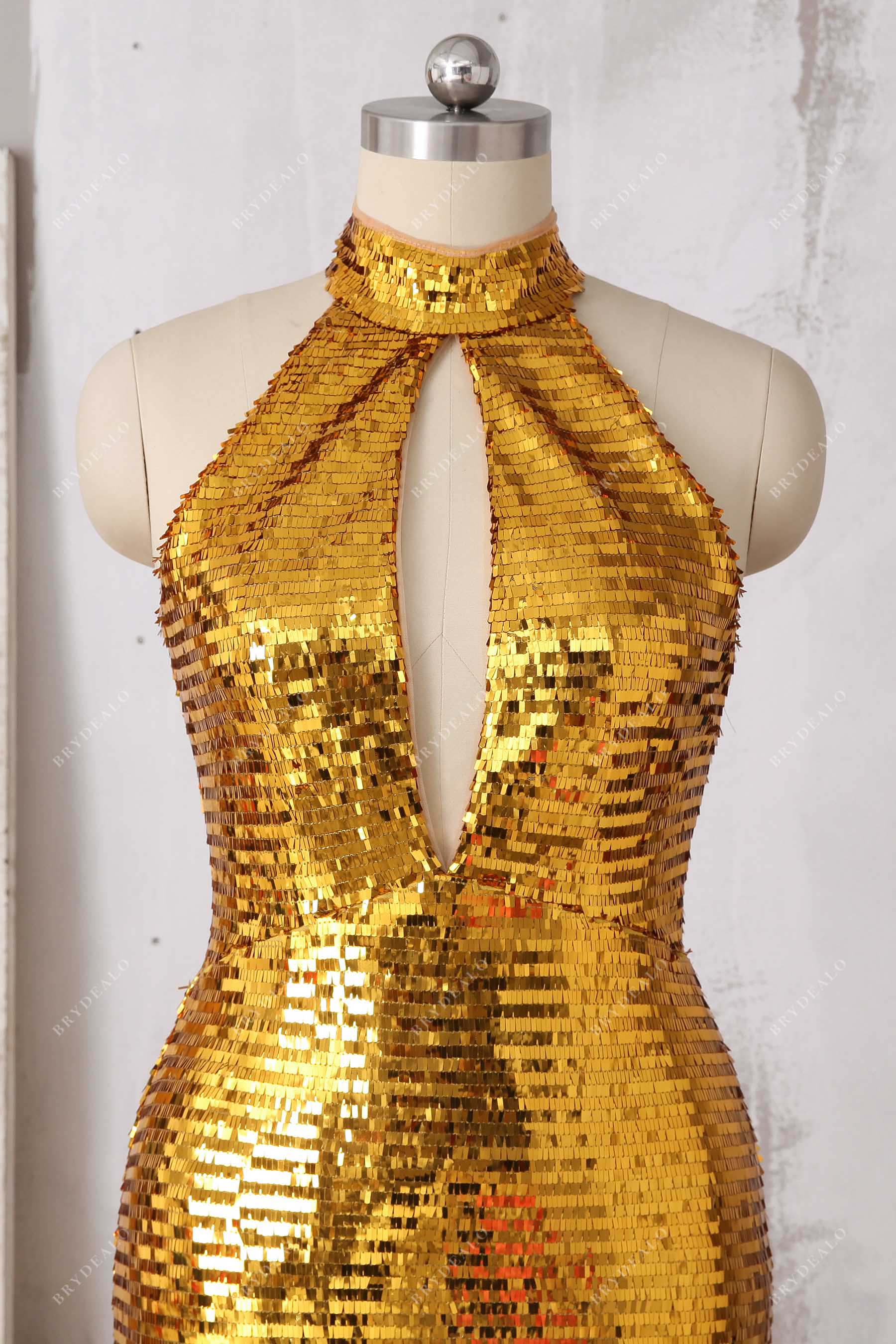 keyhole halter sequin formal dress