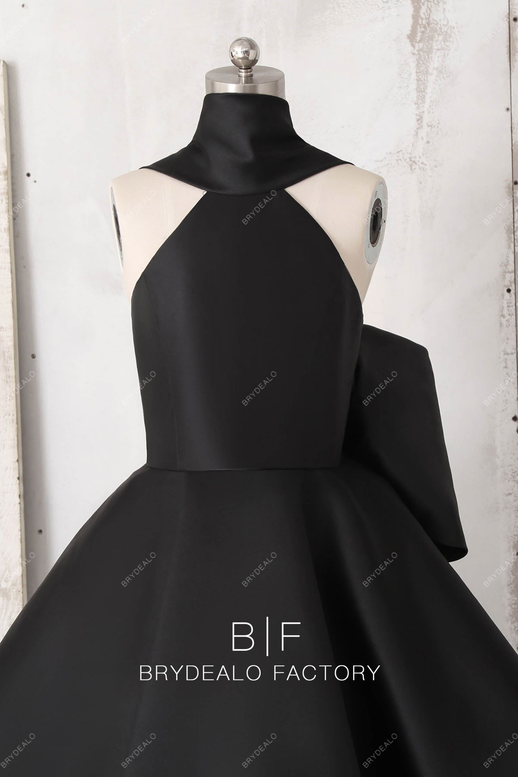 Black Satin Halter Bowknot Tea Length Prom Bridesmaid Dress Brydealo Black Satin Halter Bowknot Tea Length Prom Bridesmaid Dress Brydealo