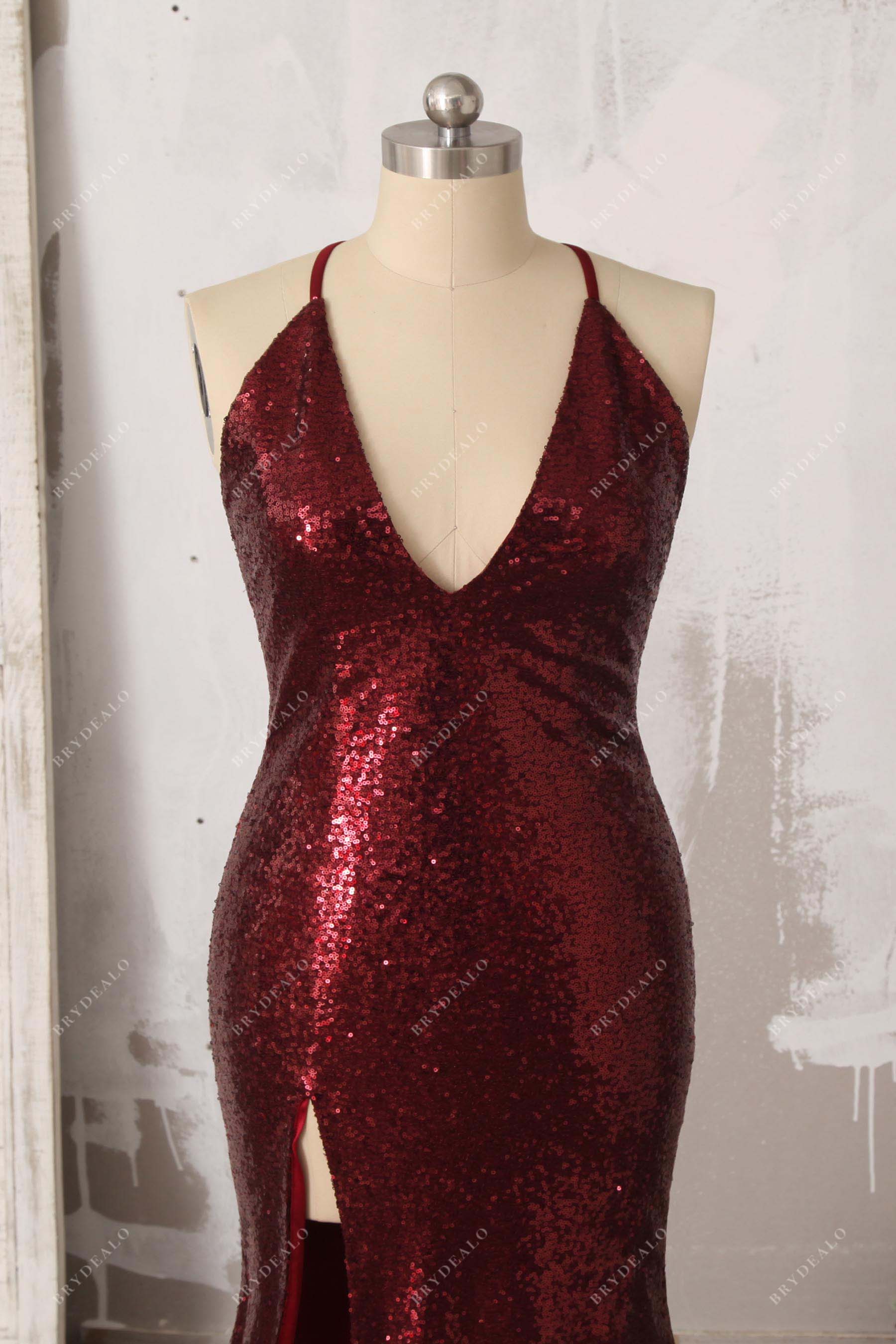 v-neck high slit evening dress
