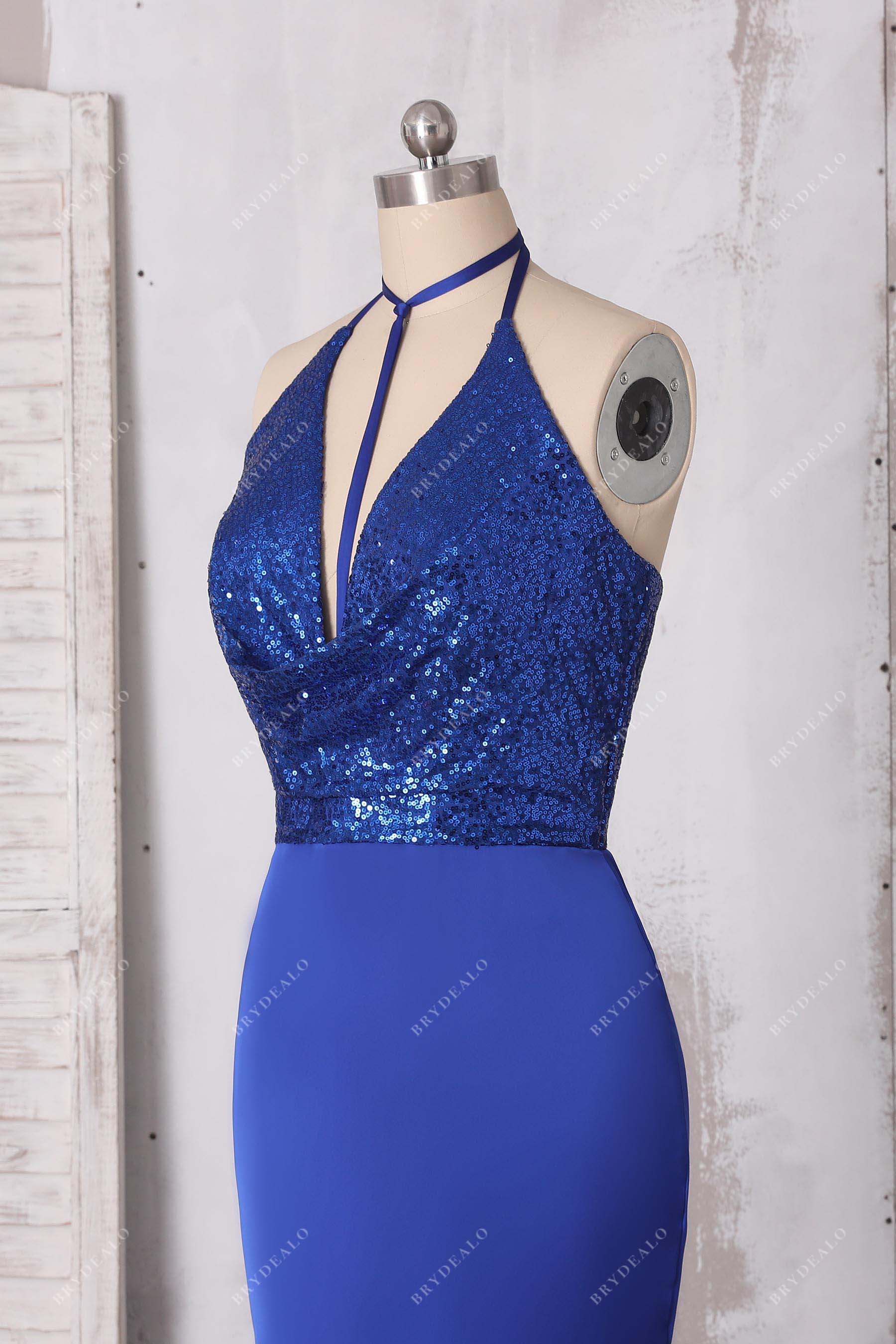 royal blue halter dress Royal Blue Sequin Satin Halter Prom Formal Gown – Brydealo