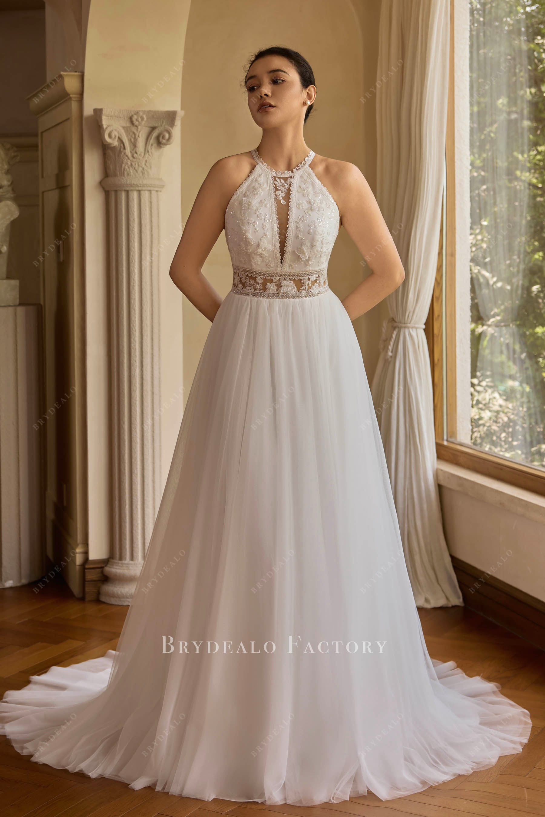 halter tulle Aline wedding dress