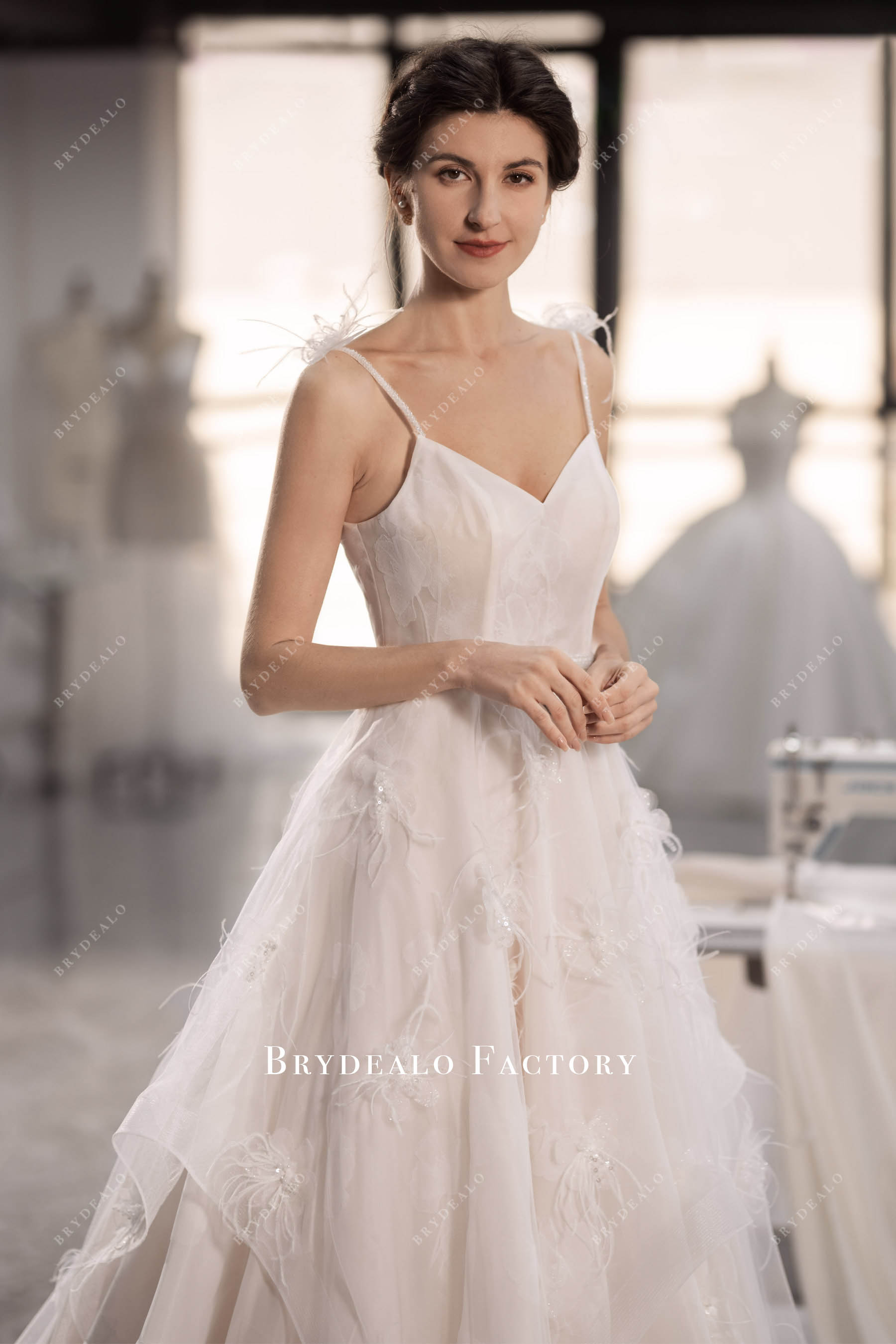 hand-sewn beaded flower wedding dress