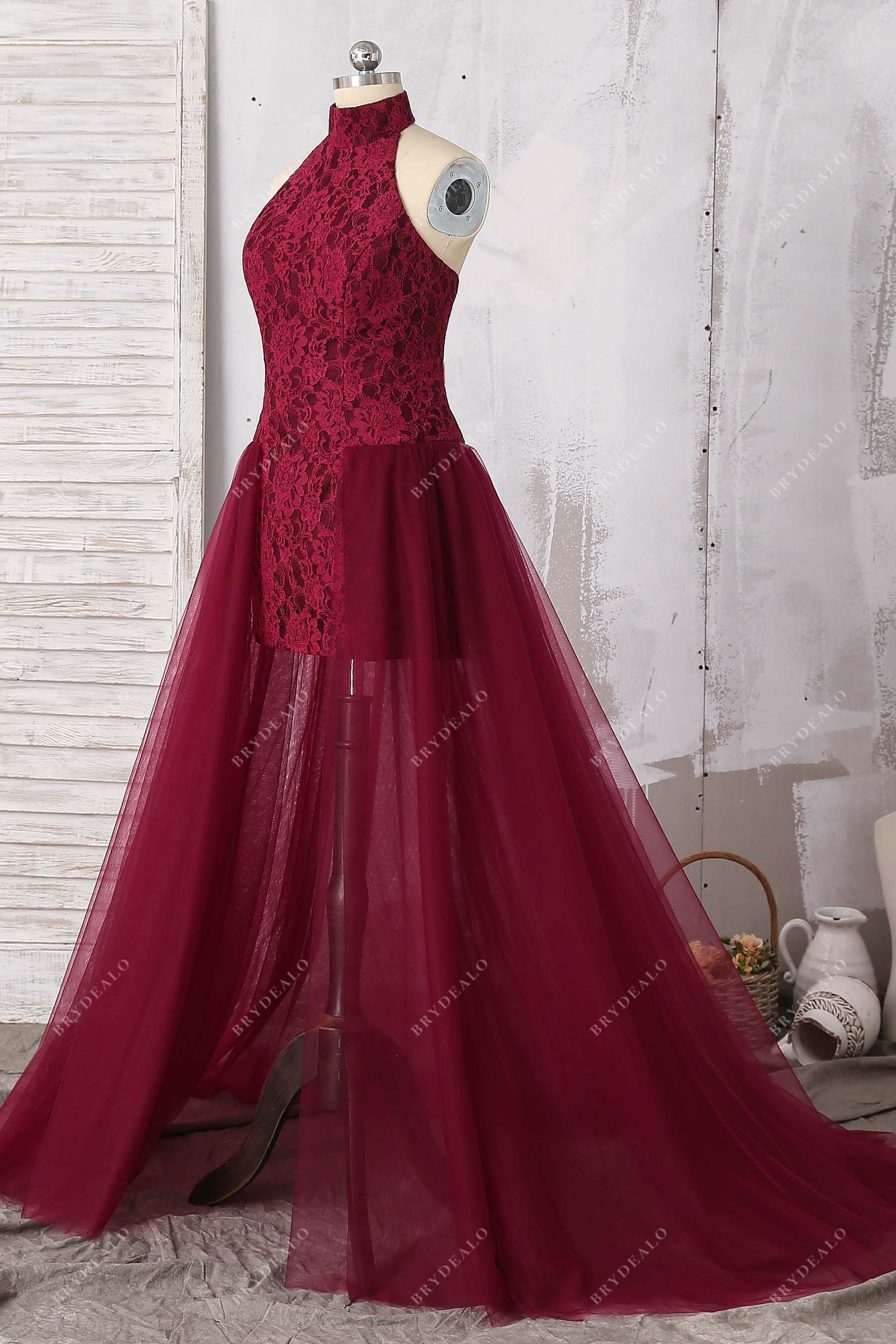 sleeveless high neck tulle formal dress