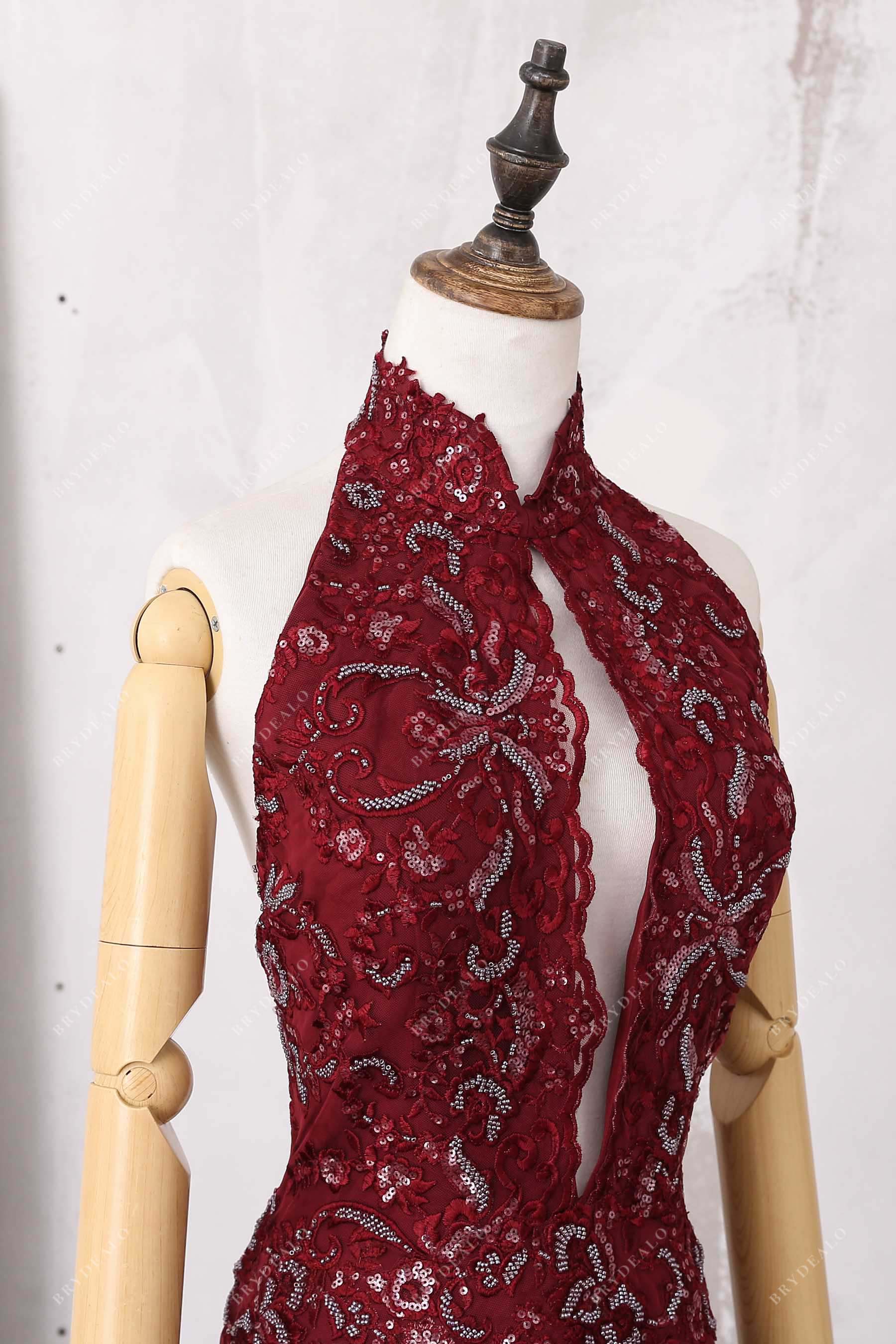 sleeveless sequinned lace prom dress