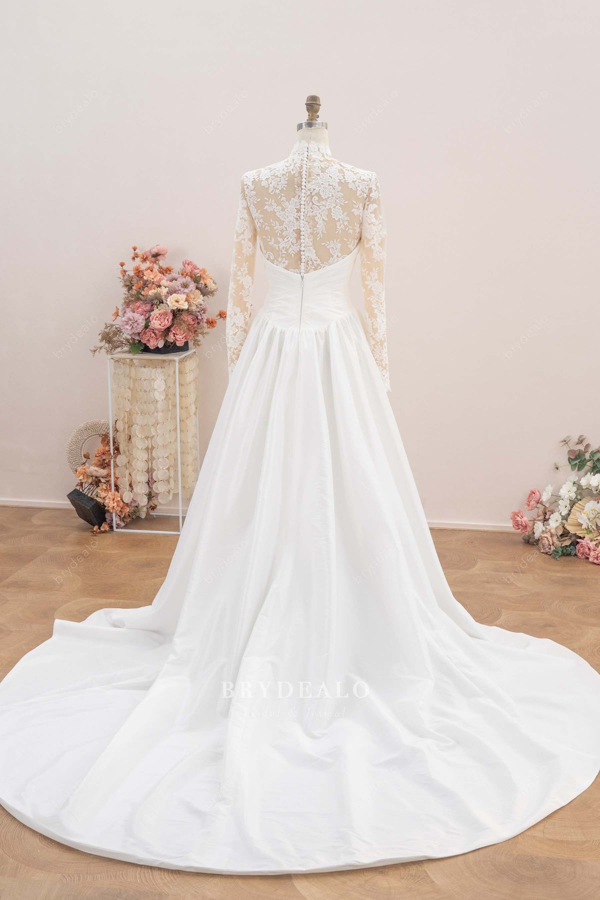 high neck long sleeve lace wedding dress