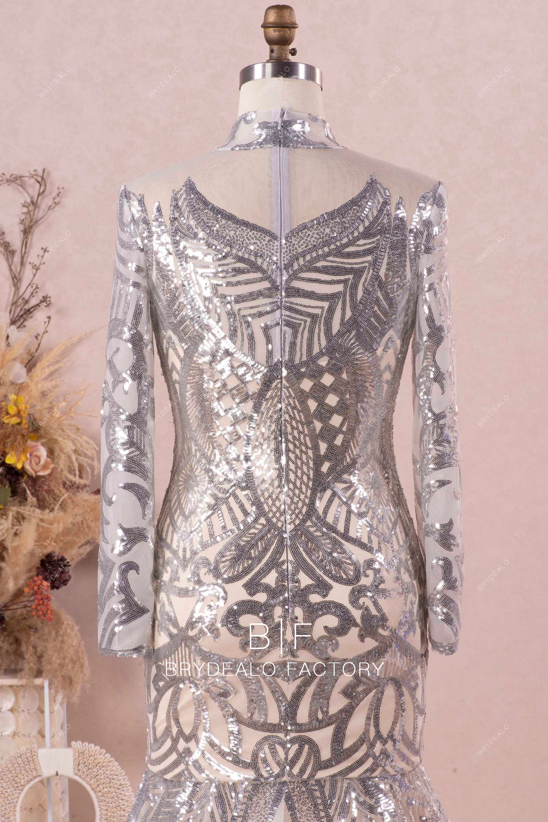 sliver sequin high neck prom dress